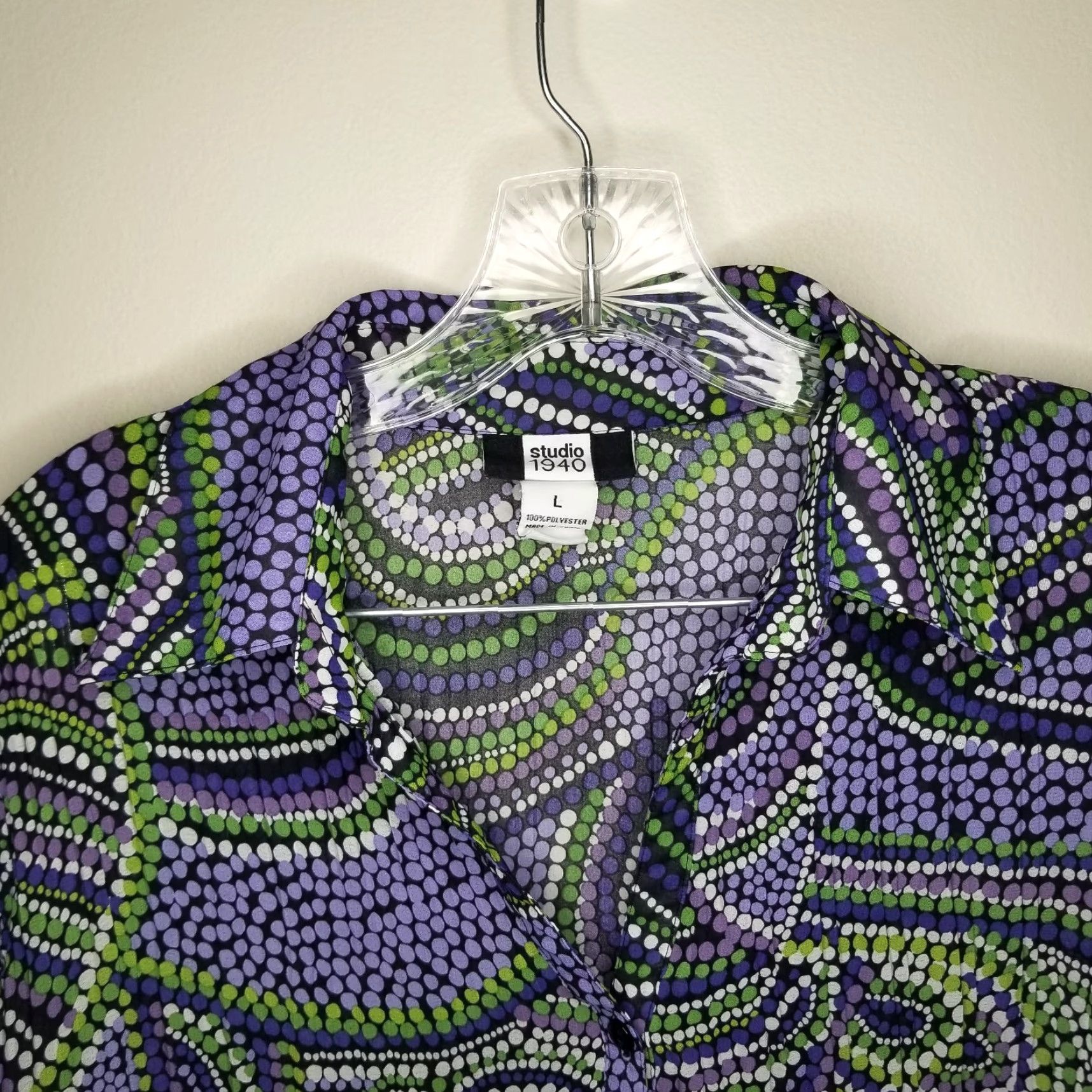 Vintage STUDIO 1940 Women's Long Sleeve Blouse Size L Purple Green Size L / US 10 / IT 46 - 2 Thumbnail