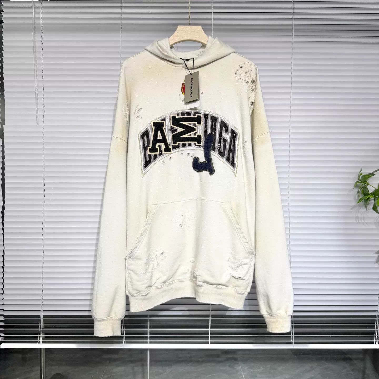 Balenciaga Balenciaga MU Embroidered Mud Dyed Distress Hoodie 3 Size US L / EU 52-54 / 3 - 1 Thumbnail