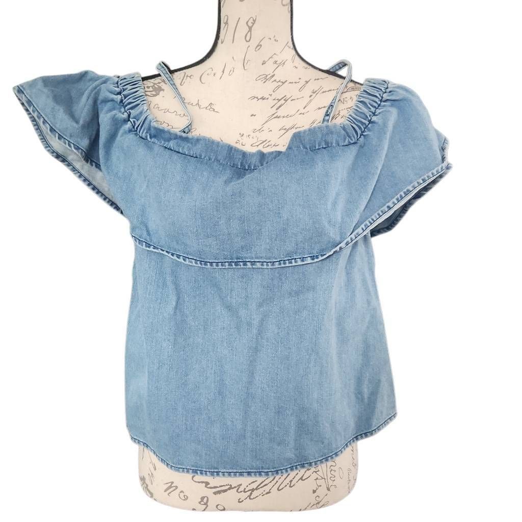 Asos Asos Women's Size 6 Blue Denim Off Shoulder Cami Blouse Size M / US 6-8 / IT 42-44 - 1 Thumbnail