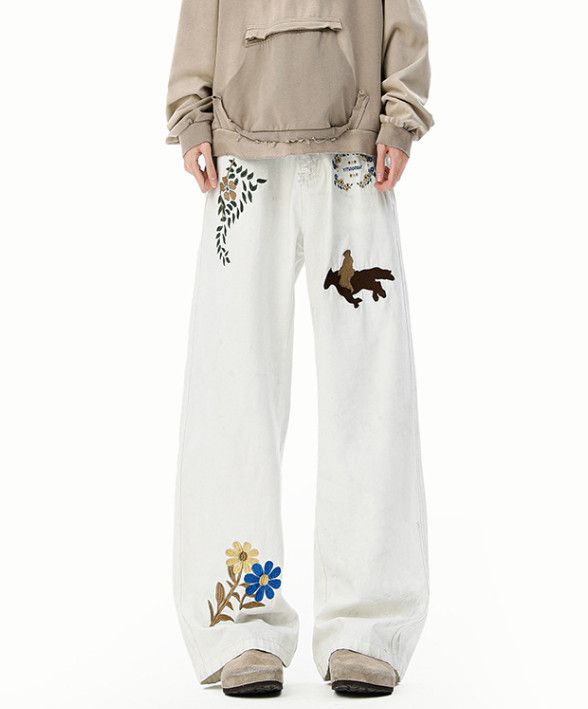 Japanese Brand Men's street hip-hop wide-leg loose flared embroidered jeans Size US 32 / EU 48 - 1 Thumbnail