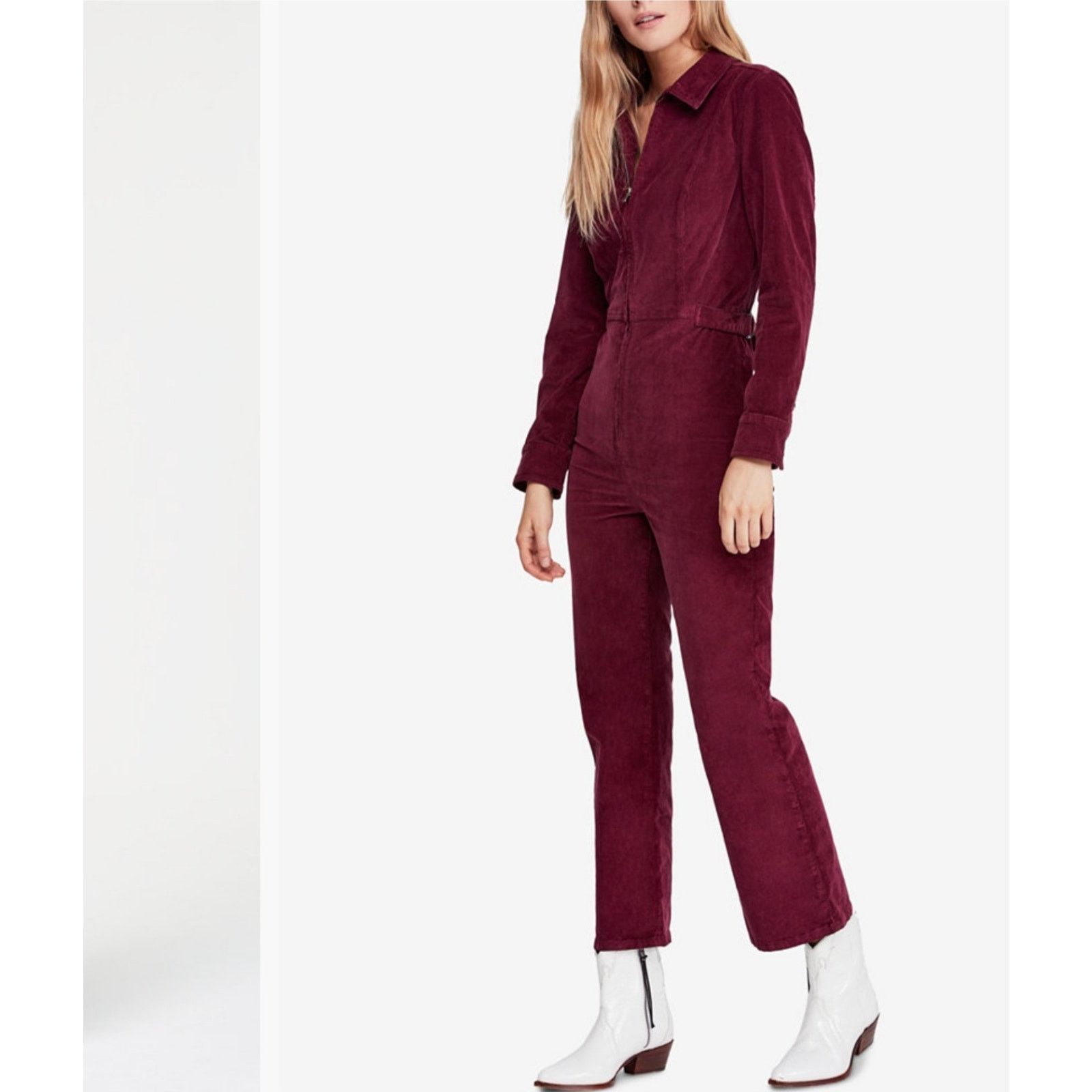 Free People Free People Take Me Out Tailored Corduroy Jumpsuit Wine 0 Size 26" / US 2 / IT 38 - 3 Thumbnail