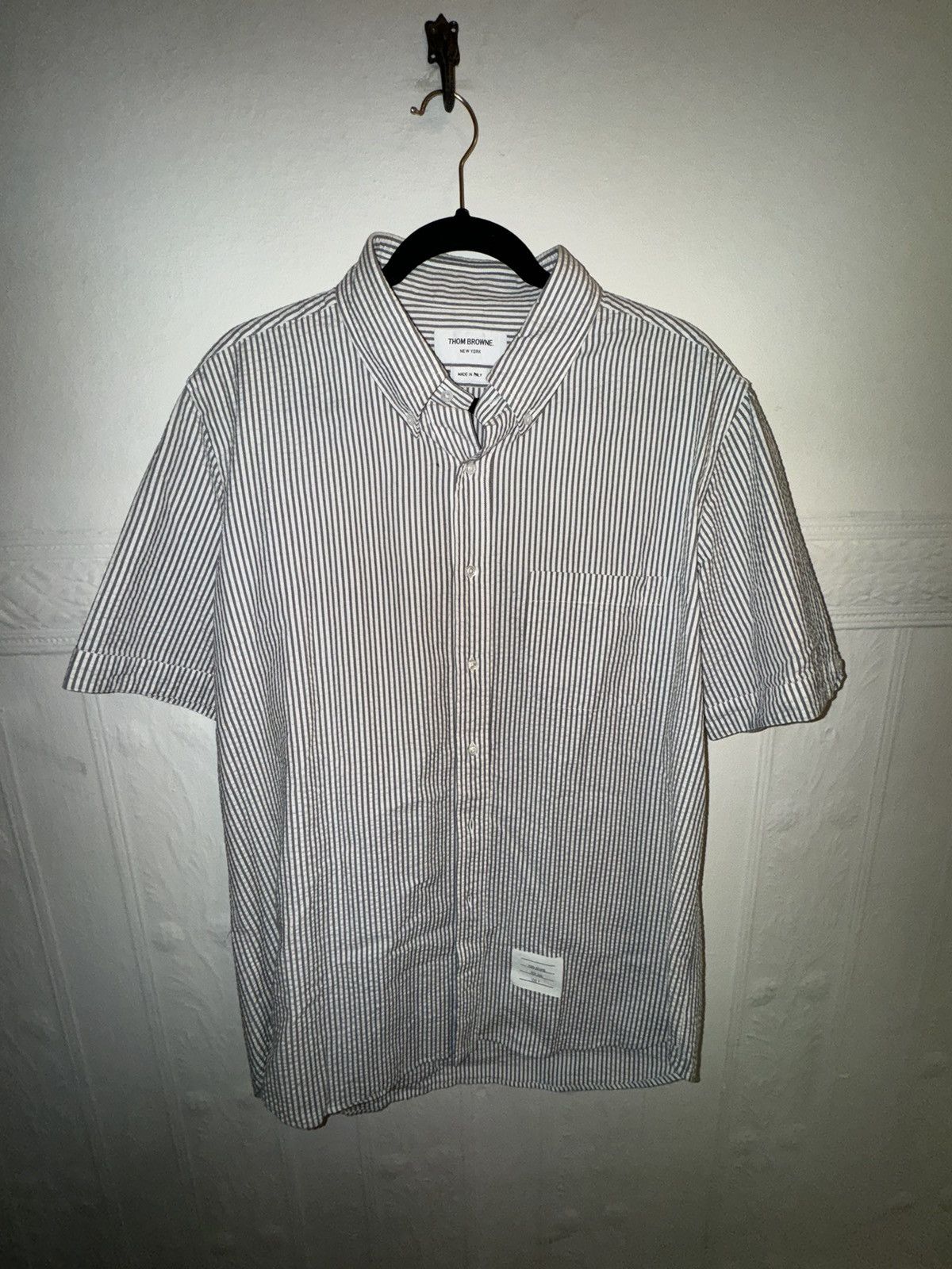 Thom Browne Seersucker short sleeve button up shirt Size US L / EU 52-54 / 3 - 1 Thumbnail