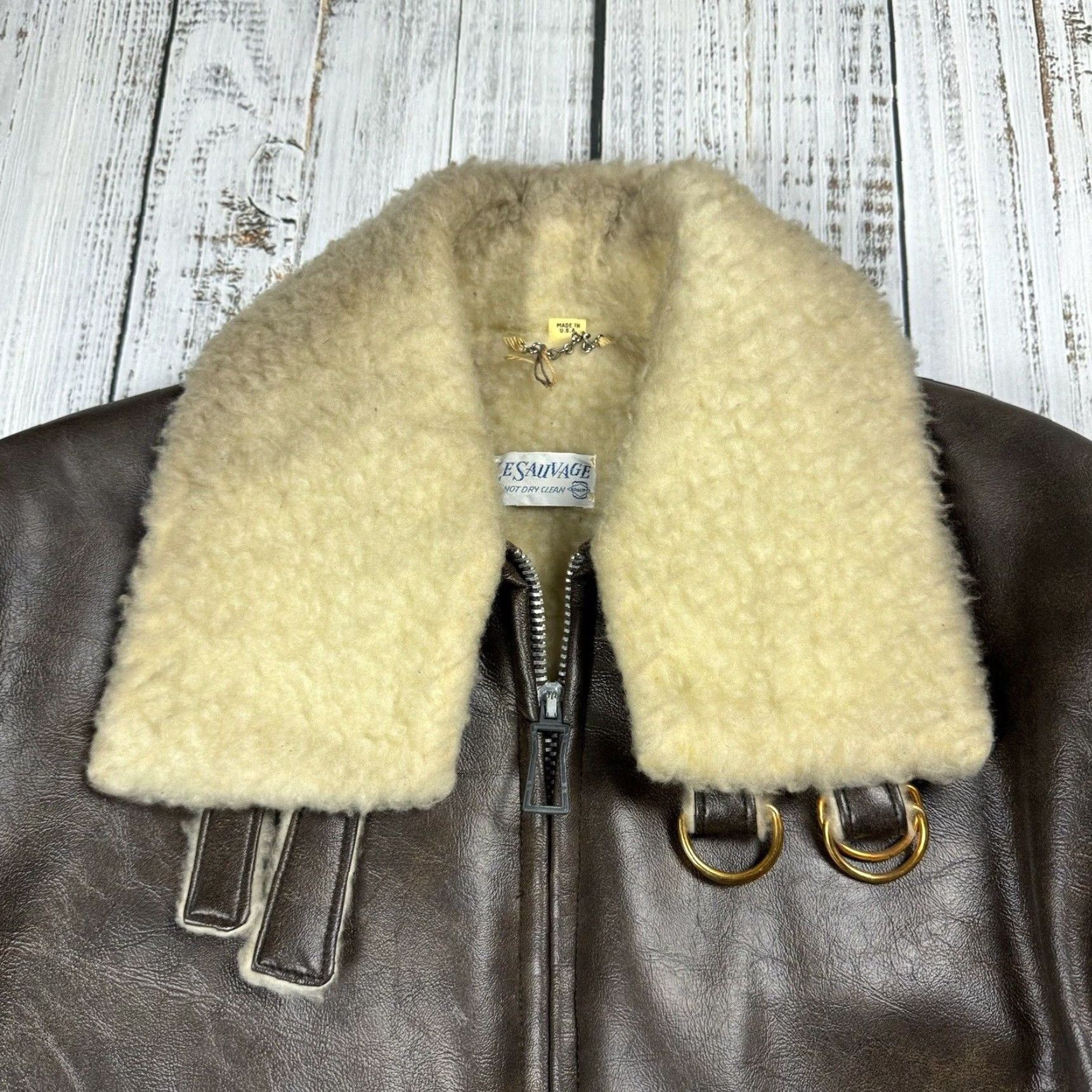 Vintage VINTAGE Le Sauvage Jacket Coat 70s Brown Faux Leather Faux Fur L Large Western Rockabilly Mens Size US L / EU 52-54 / 3 - 2 Thumbnail