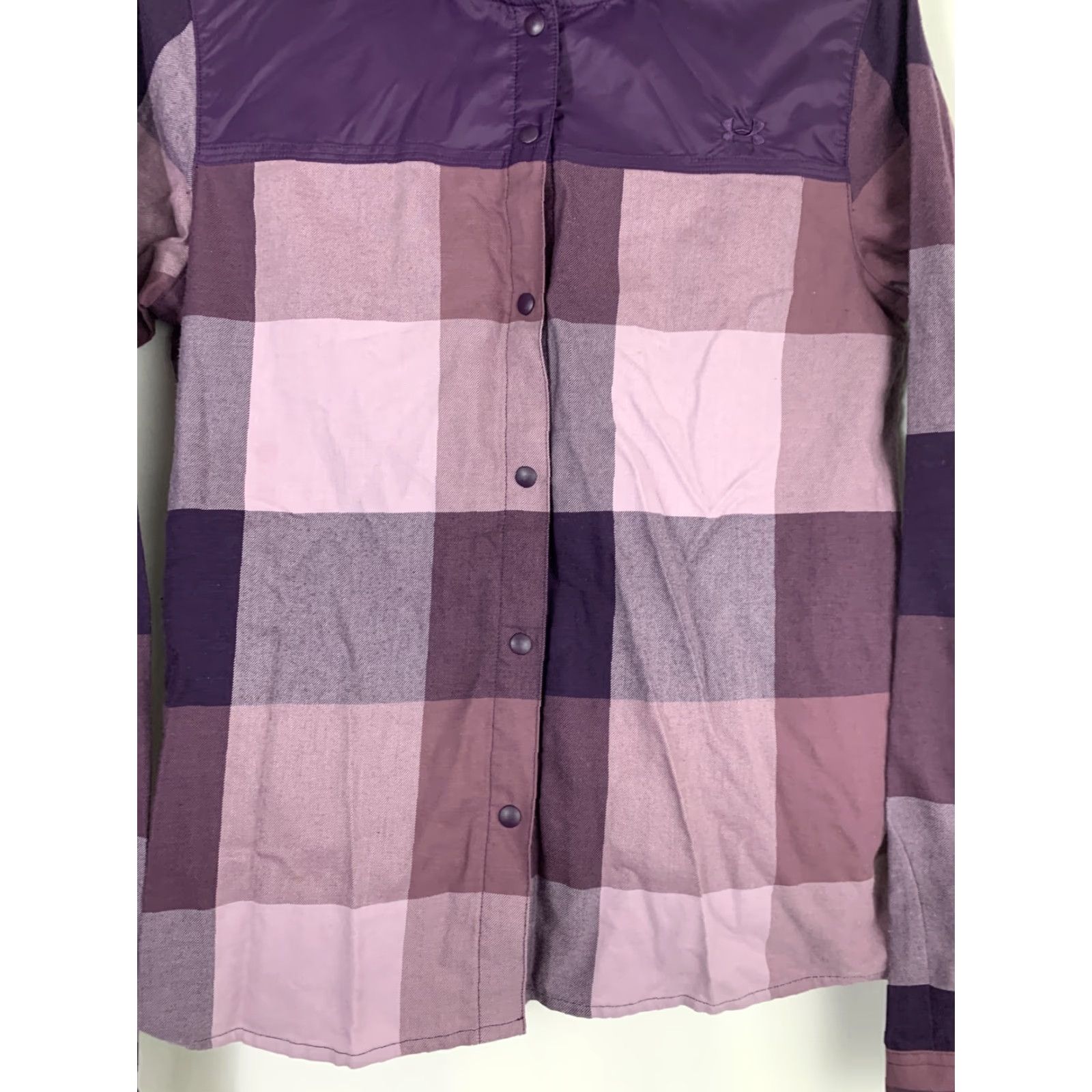 Under Armour Under Armour Womens Small Loose Purple Plaid Hooded Outdoor Snap Shirt Size S / US 4 / IT 40 - 3 Thumbnail