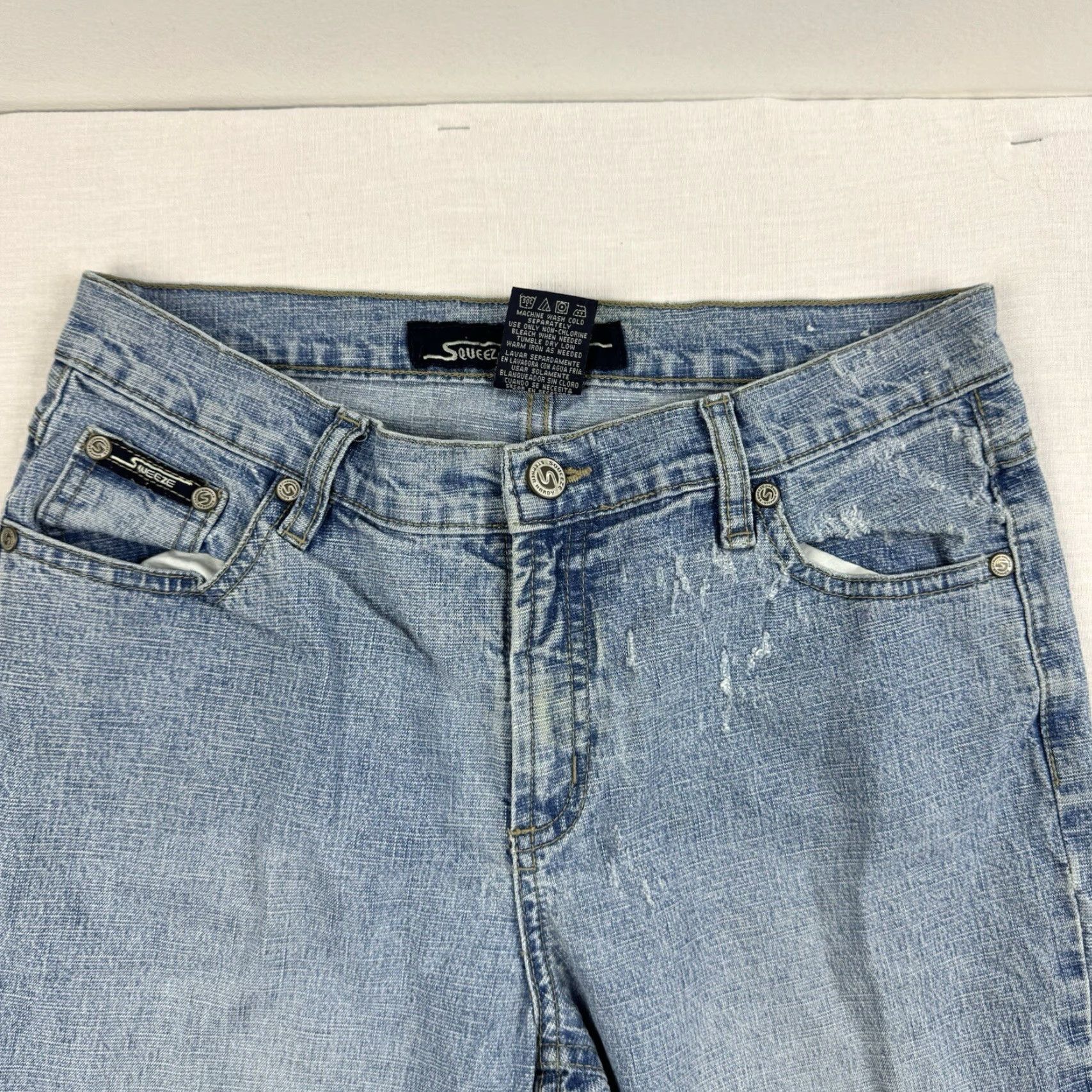 Vintage VINTAGE Squeeze Women's Flared Jeans 7/8 Low Rise Blue Hipster Y2K Punk Retro Size 28" / US 6 / IT 42 - 2 Thumbnail