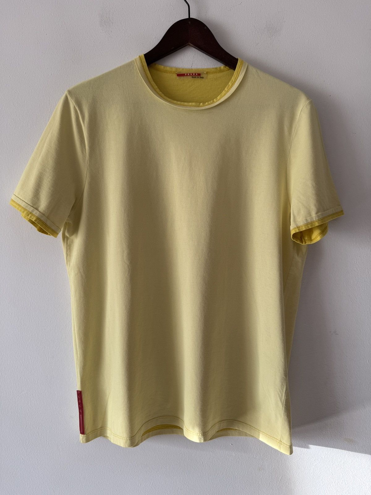 Prada 🔥🔥 Prada Red Tab Yellow Cotton T-Shirt Size US L / EU 52-54 / 3 - 1 Thumbnail
