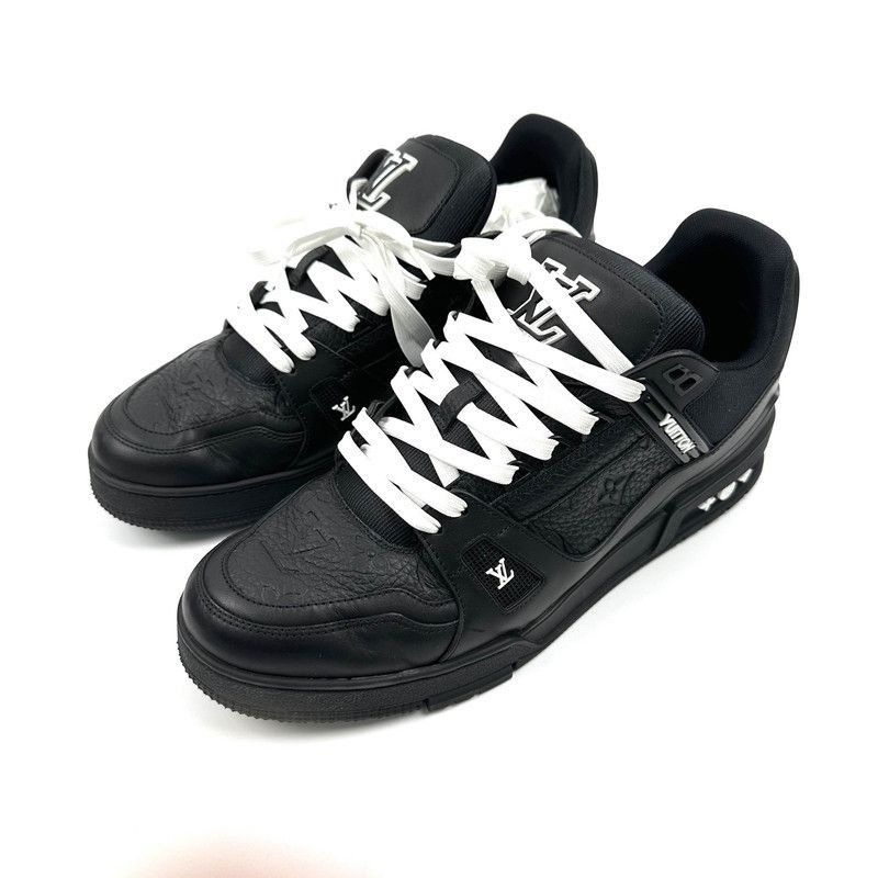 Louis Vuitton Louis Vuitton Trainer Black Leather Low-Top Sneakers -2508 Size US 10.5 / EU 43-44 - 1 Thumbnail