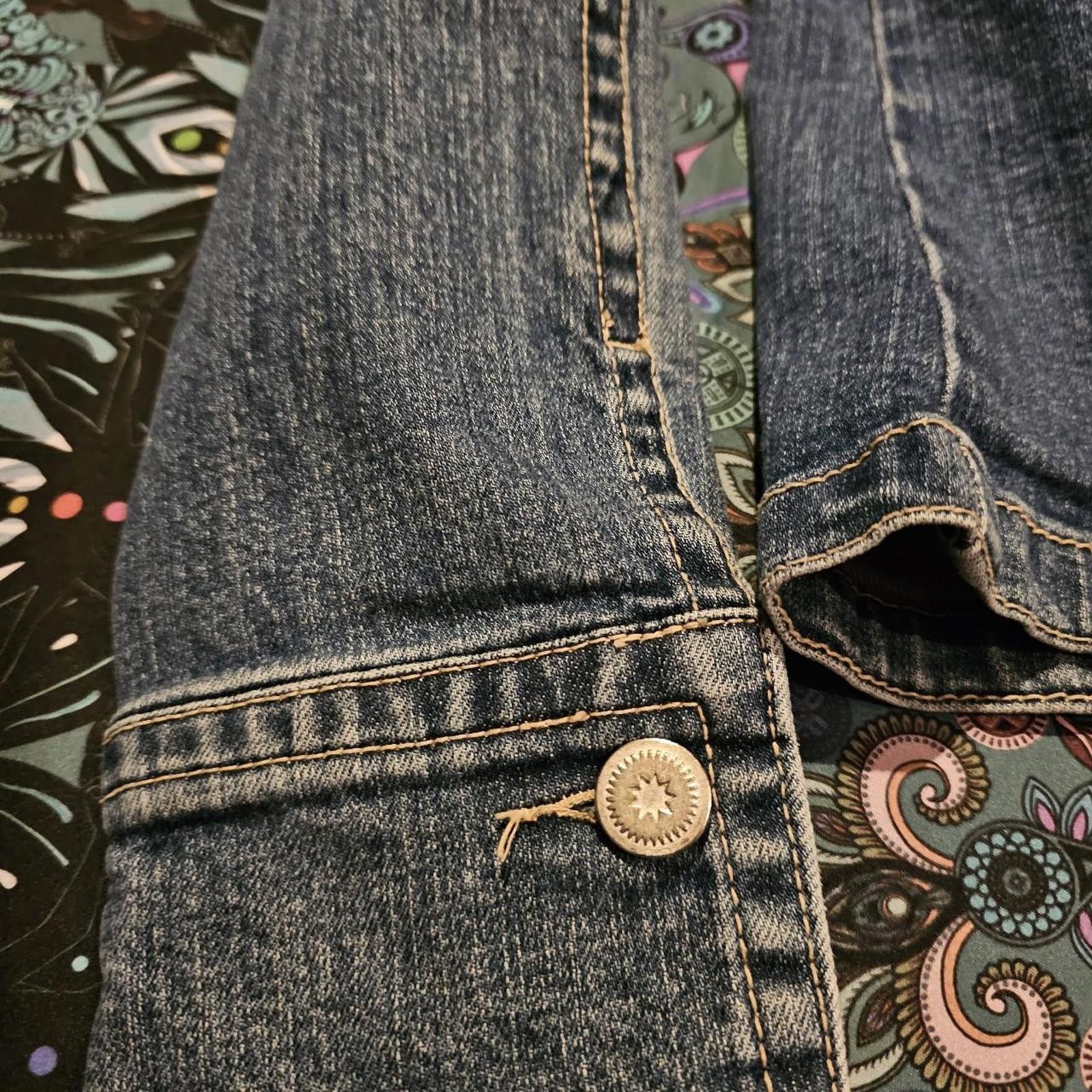Designer Women's Denim Blue Jean Jacket with Tan Accents Size S / US 4 / IT 40 - 7 Thumbnail
