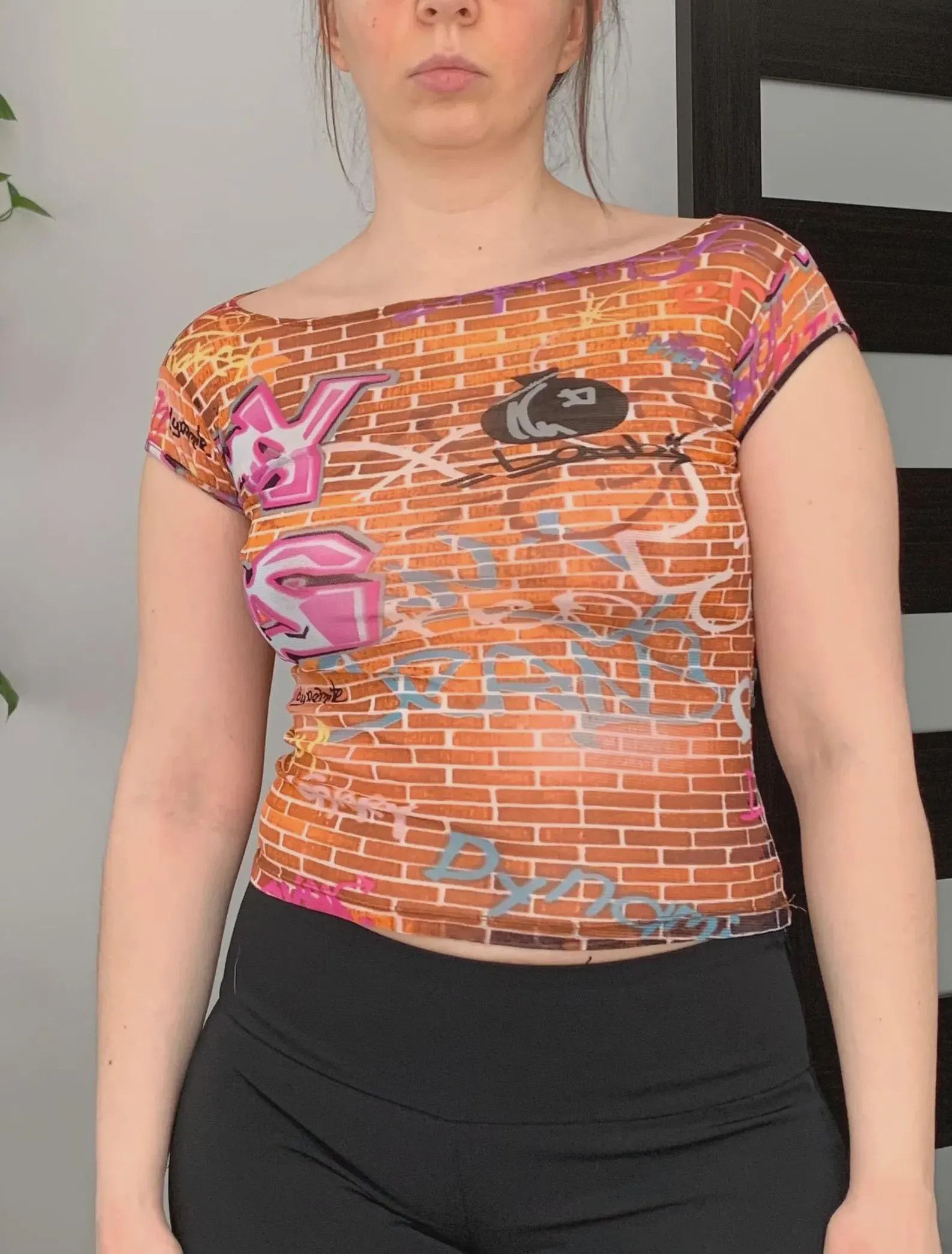 DKNY Share Vintage DKNY Mesh Graphic Graffiti Print Tee Size S / US 4 / IT 40 - 2 Thumbnail