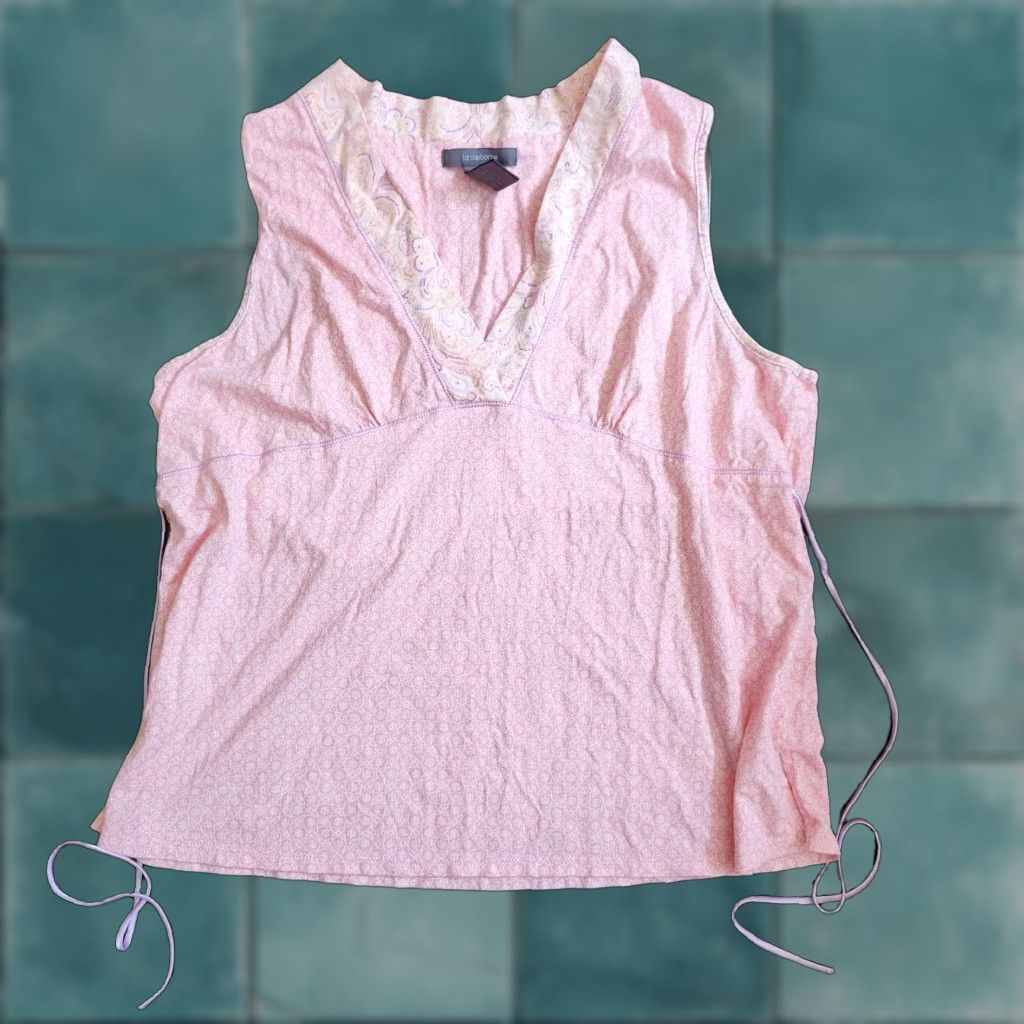 Liz Claiborne Liz Claiborne Blouse Top V-Neck Sleeveless Pink L 14 Teens Regular Shirt Womens Size XL / US 12-14 / IT 48-50 - 1 Thumbnail