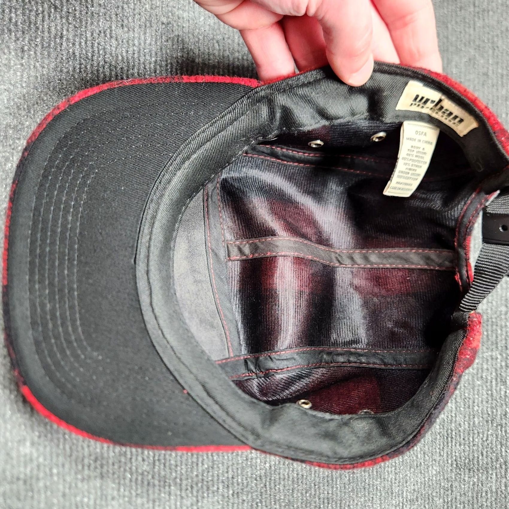 Vintage Urban Pipeline Hat 5 Panel Mens Red Black Buffalo Plaid Wool Blend Adjustable Lined OSFA Cap Size ONE SIZE - 6 Thumbnail