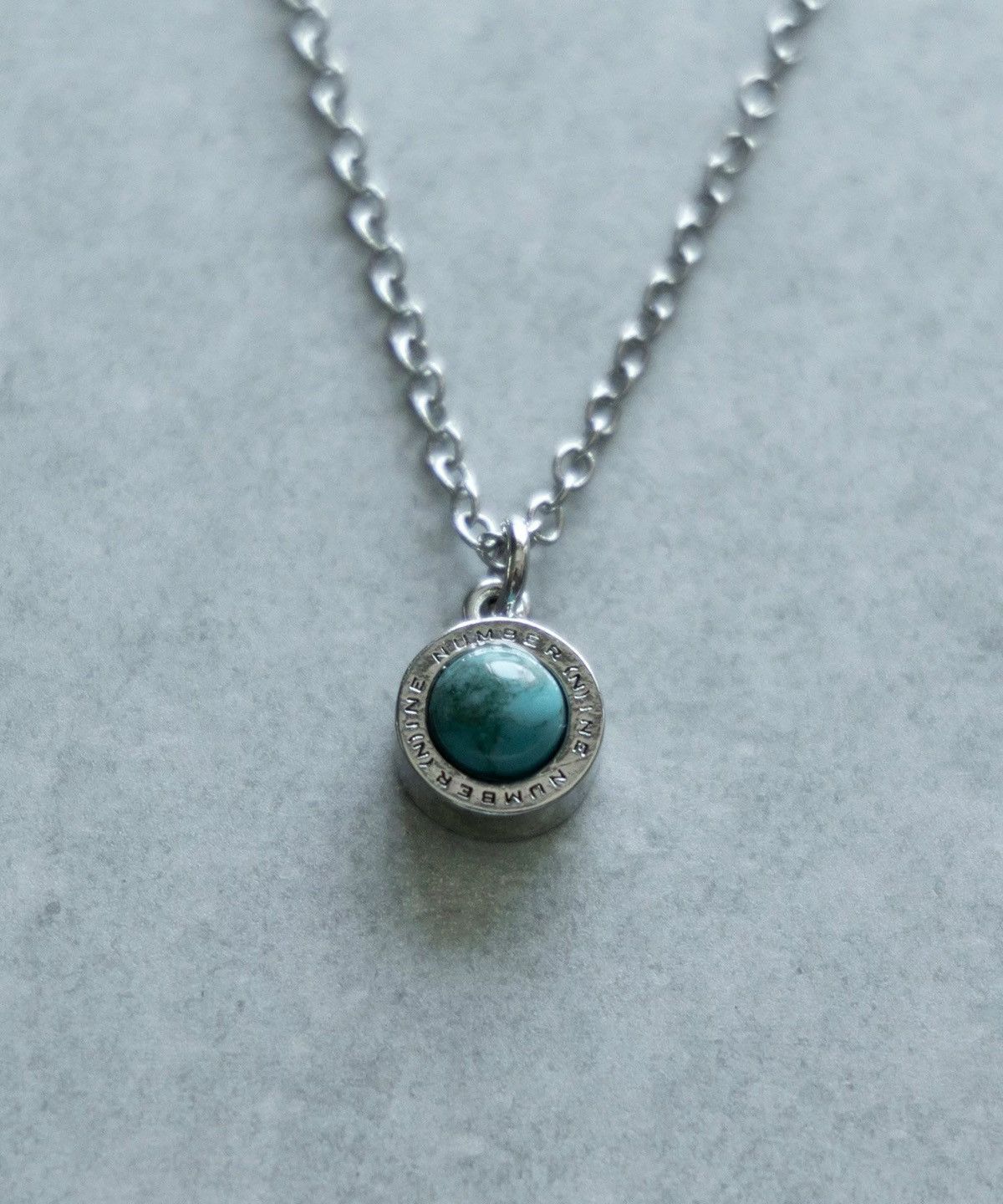 Number nine round logo stone charm necklace turquoise