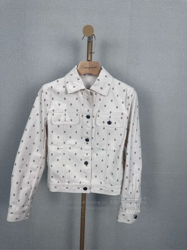 Hermes Hermes Beige All-Over Printed Denim Jacket Size XXS / US 00 / IT 34 - 1 Thumbnail