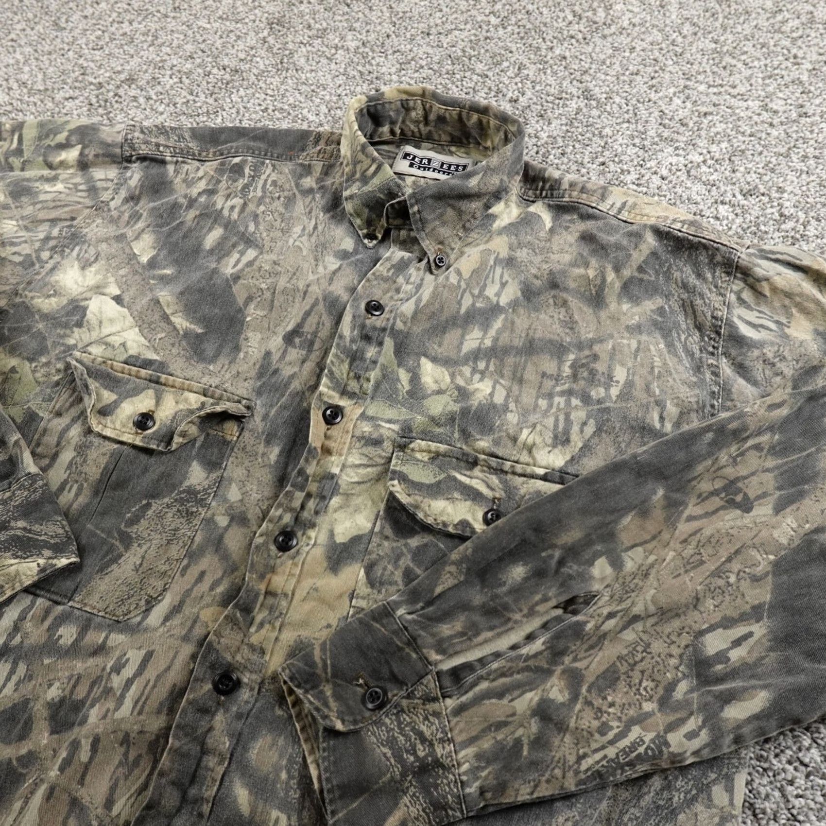 Jerzees VINTAGE Jerzees Shirt Mens M Camouflage Mossy Oak Brown Green Camo Button Up Hunting Outdoors Size US M / EU 48-50 / 2 - 2 Thumbnail