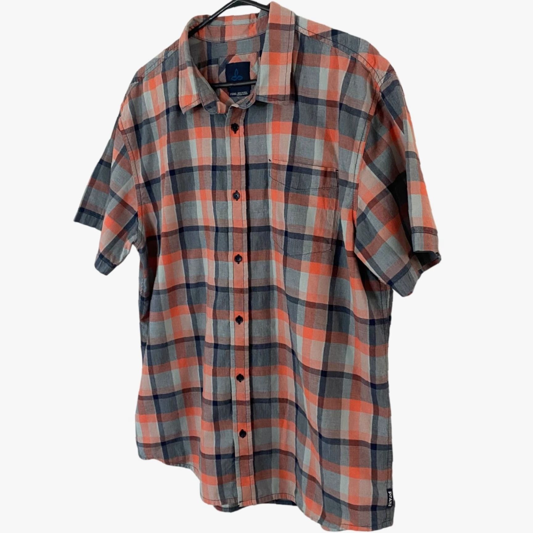 Prana prAna Bryner Sport Shirt Gray/Orange Plaid Men's XL Short-Sleeve Button-Up Size US XL / EU 56 / 4 - 2 Thumbnail