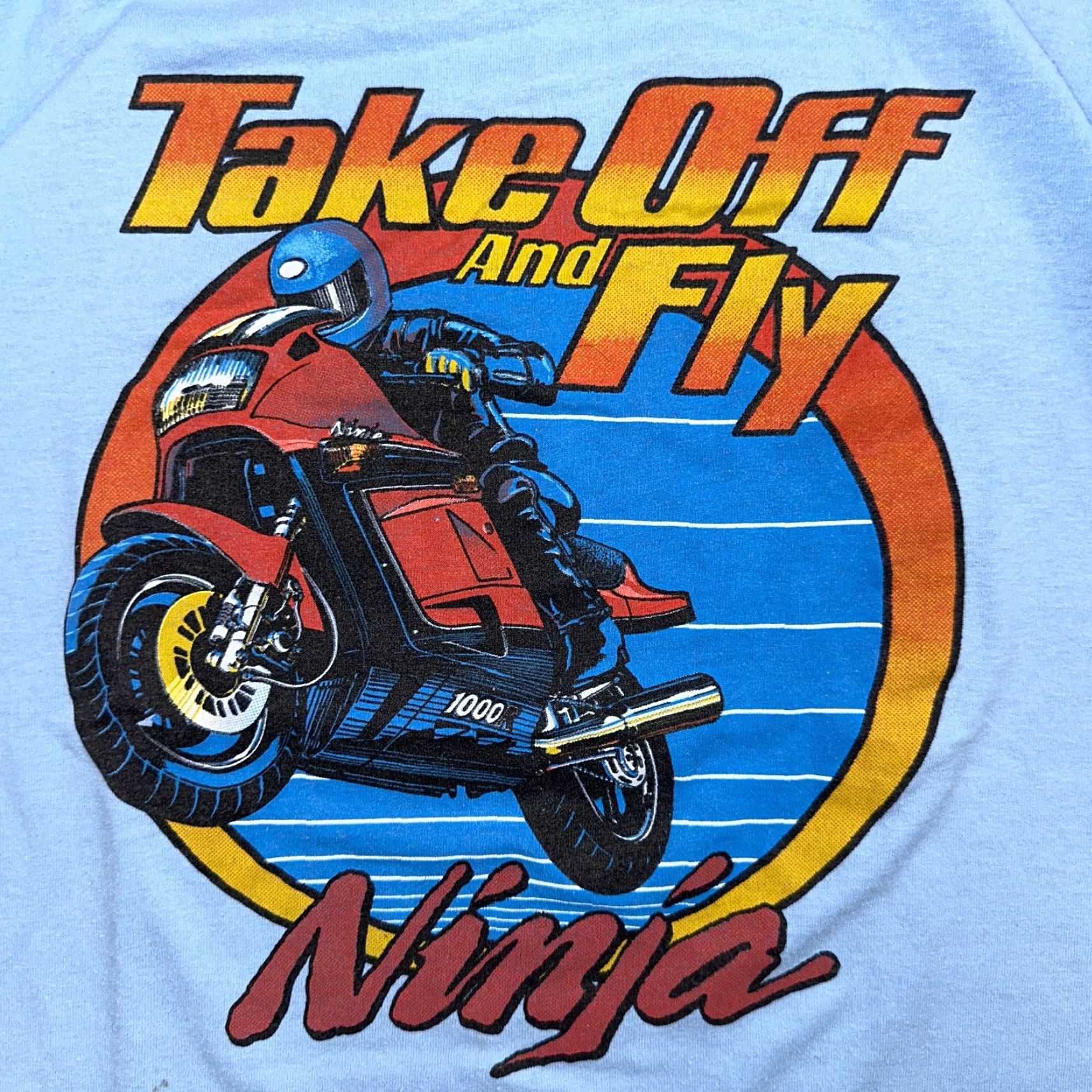Vintage VINTAGE Screen Stars Motorcycle Ninja 80s VTG T Shirt Short Sleeve Crew Neck L Blue Mens Graphic Print 80s Theme Size US L / EU 52-54 / 3 - 3 Thumbnail