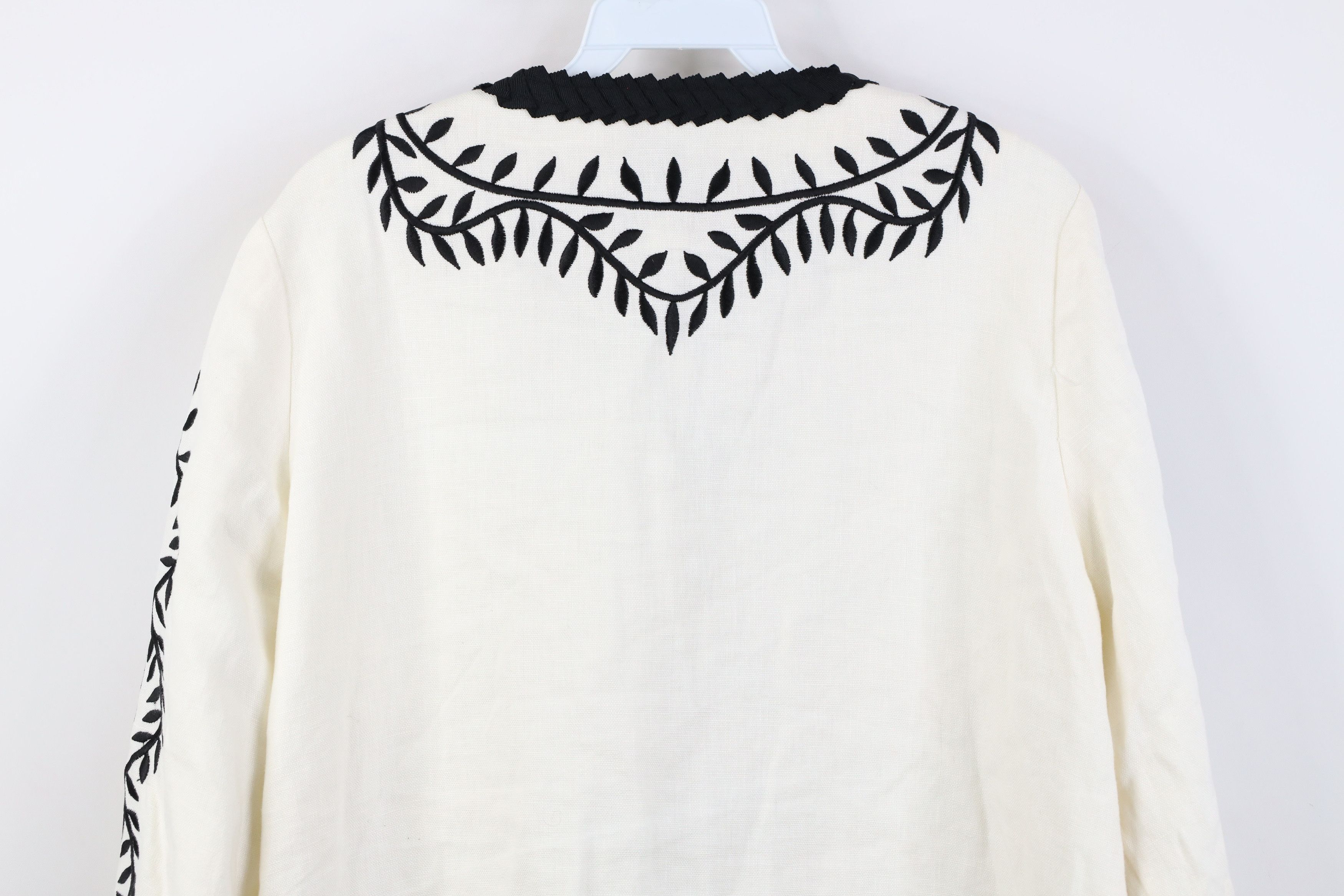 Vintage Vintage 90s Streetwear Embroidered Leaf Blazer Jacket White Size L / US 10 / IT 46 - 14 Thumbnail