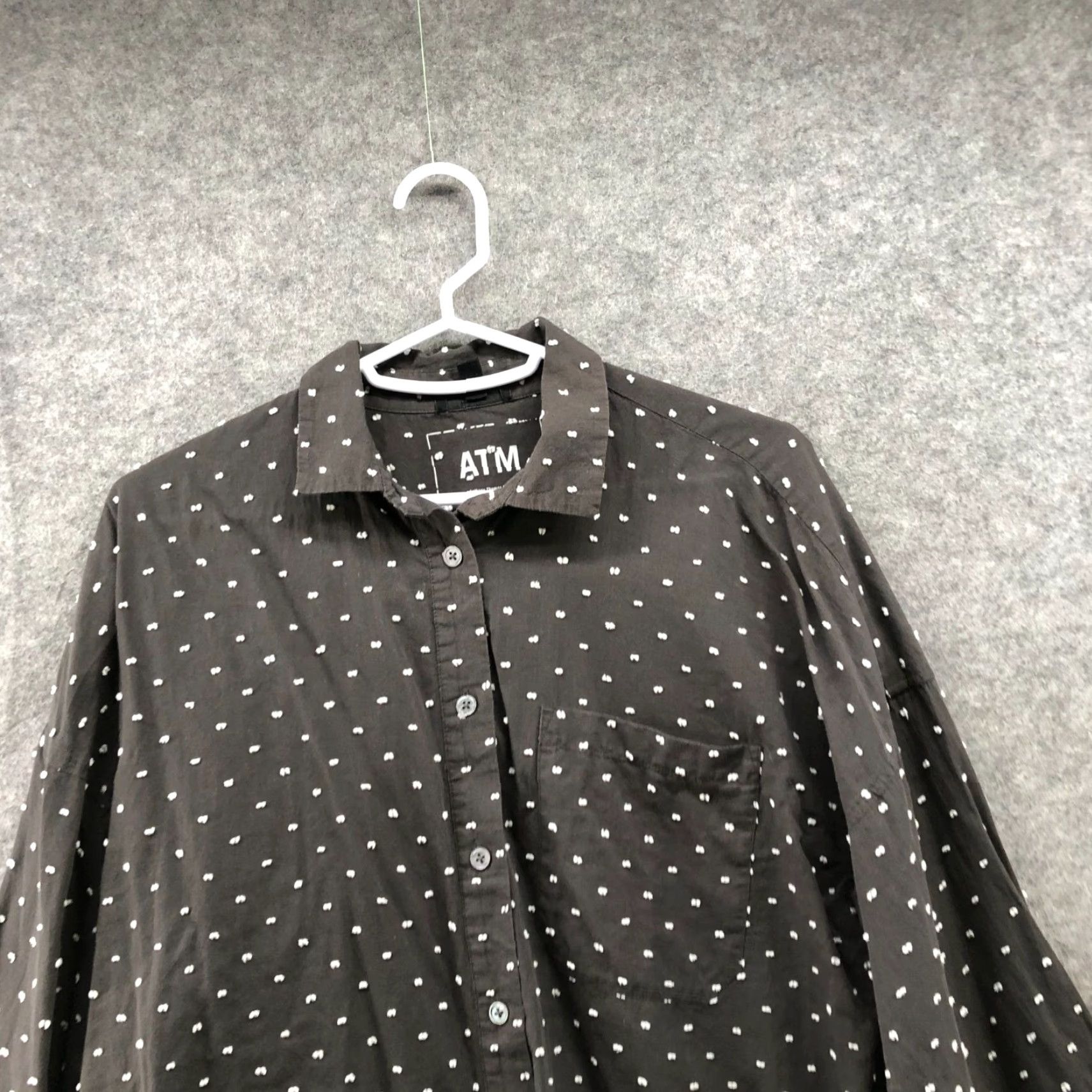 Vintage ATM Boyfriend Shirt Womens S Gray Clip Dot Long Sleeve Casual Cotton Button Down Collared Shirt Size S / US 4 / IT 40 - 3 Thumbnail