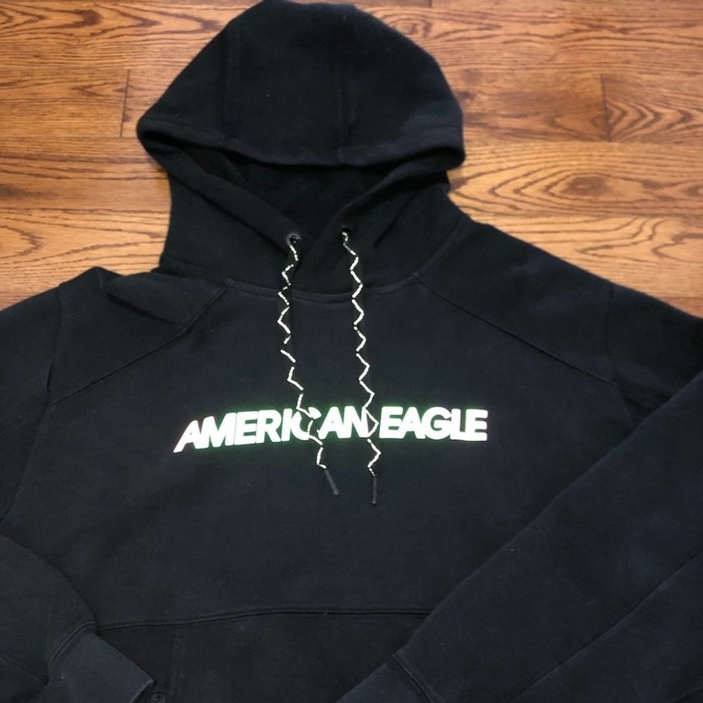 American Eagle Outfitters Black hoodie with reflective letters Size US L / EU 52-54 / 3 - 2 Thumbnail