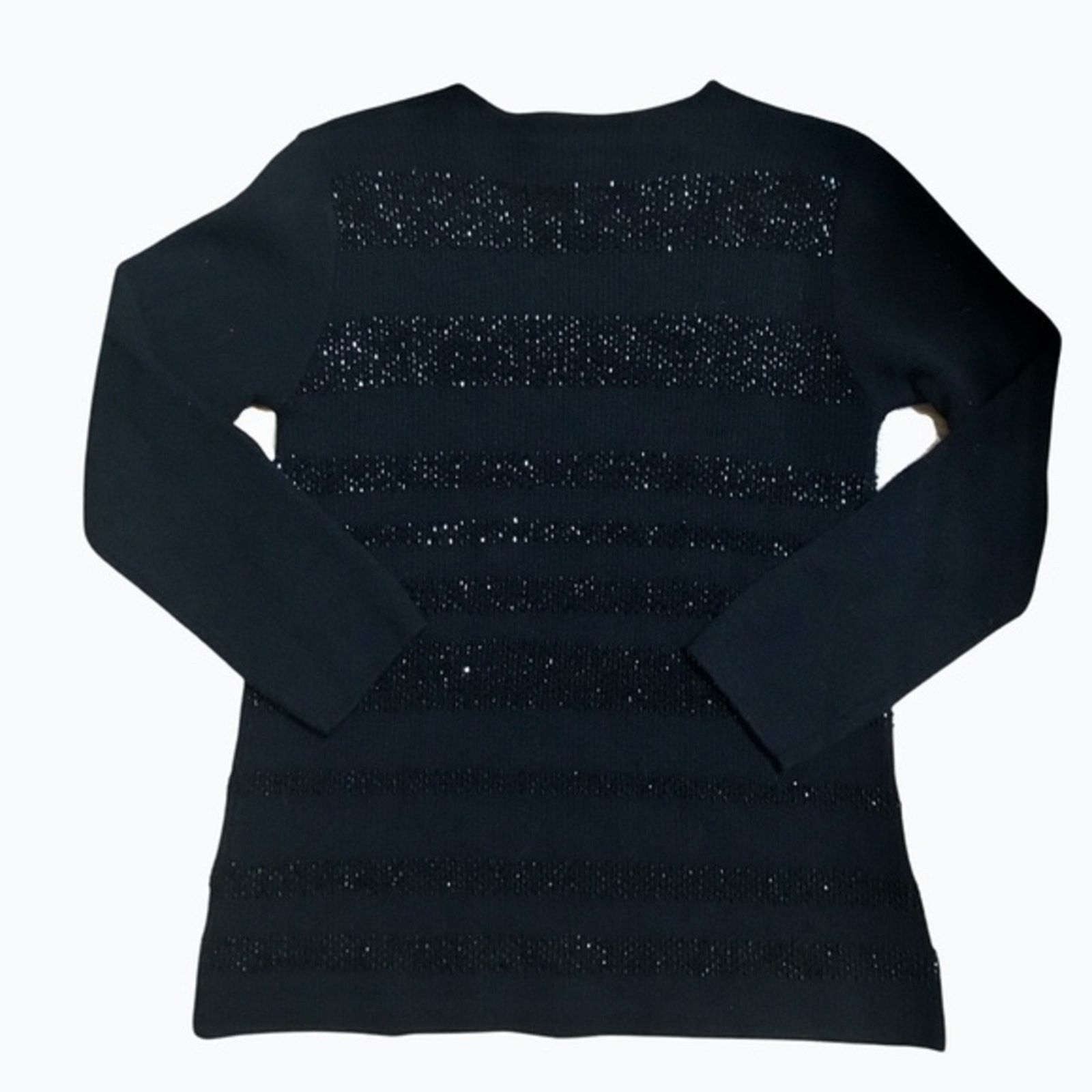 Jaeger Jaeger London Vintage Black Wool Beaded Stripe Sweater Size S / US 4 / IT 40 - 3 Thumbnail