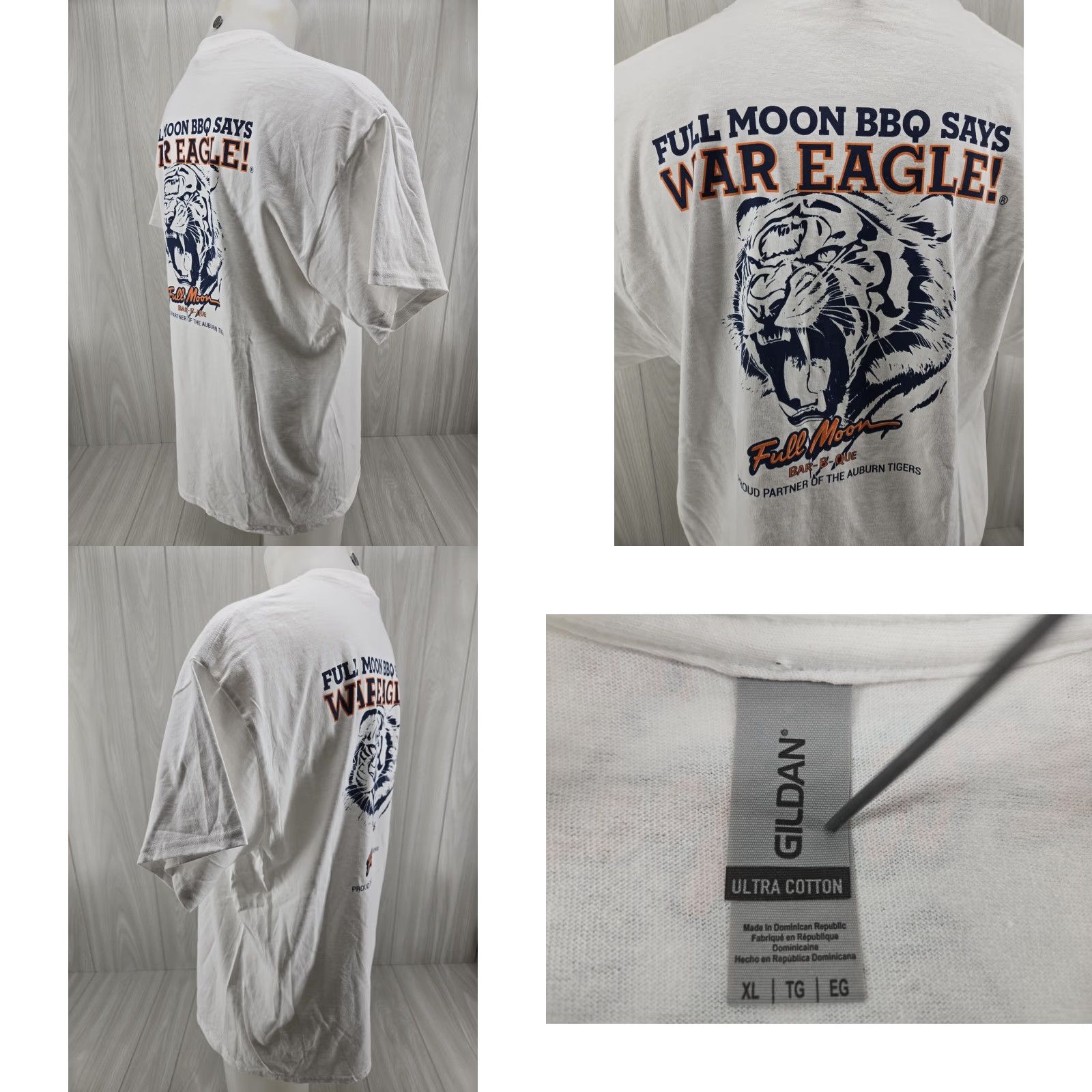 Gildan Full Moon Bar-B-Que Auburn Tigers Mens XL White T-Shirt Crew Neck Logo Moon Vintage: No (adjusted to standards) Size US XL / EU 56 / 4 - 8 Thumbnail
