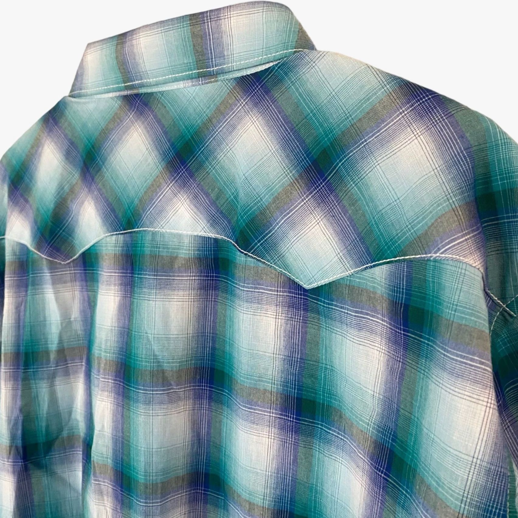 Wrangler VINTAGE Wrangler Western Pearl Snap Shirt Long Sleeve Turquoise Blue Plaid Mens XL TieFit? Size US XL / EU 56 / 4 - 6 Thumbnail