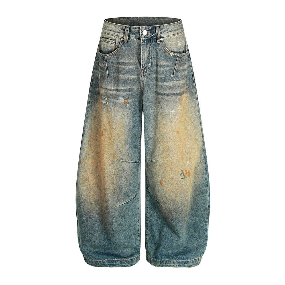 Vintage Retro men's washed ink-splashed distressed scimitar jeans Size US 32 / EU 48 - 1 Thumbnail