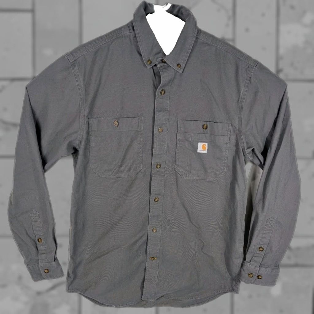 Carhartt Shirt Mens Relaxed Fit Rugged Flex Dark Gray Size Medium Pockets Button-Up Shirt Mens Regular Regular Size M Gray Cotton