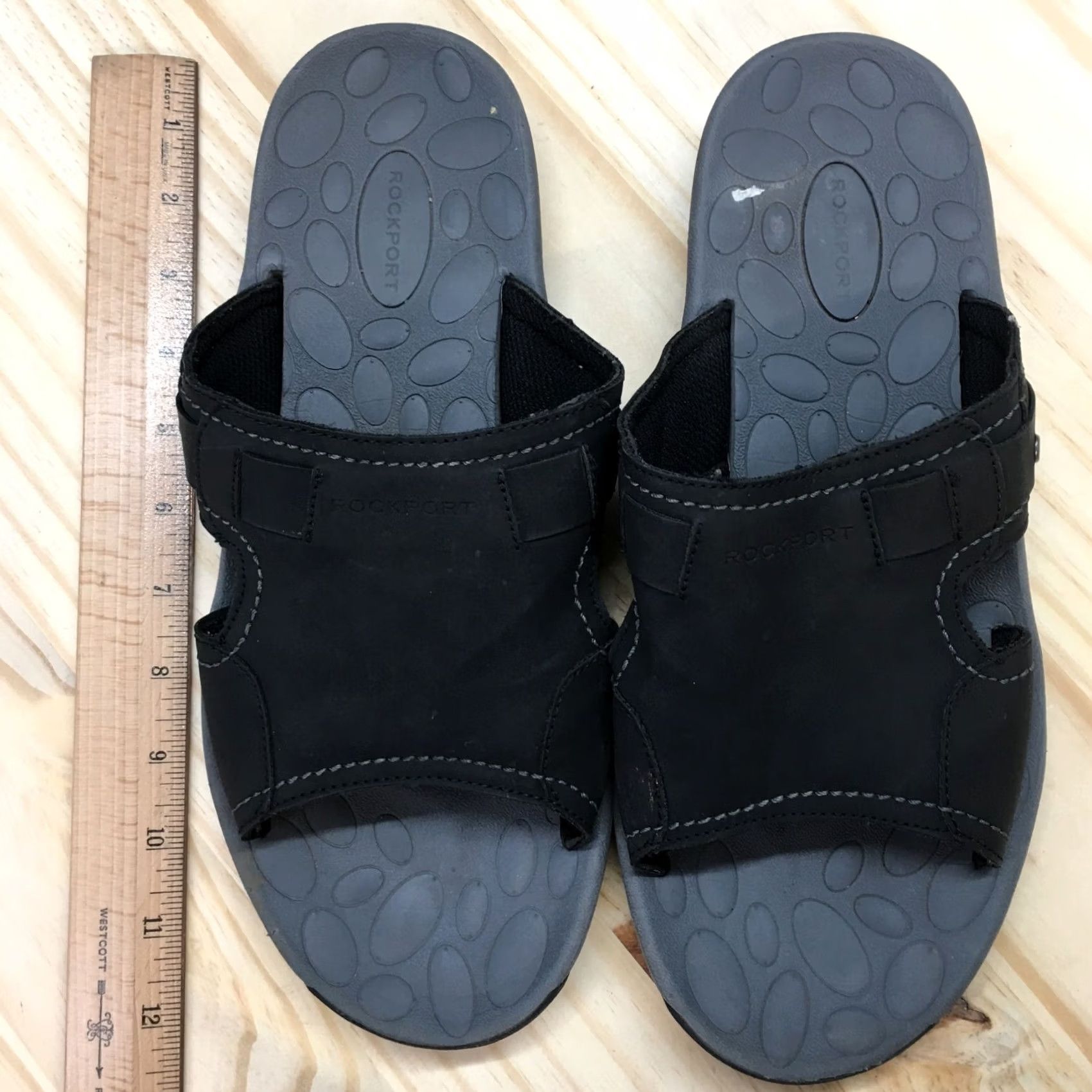 Rockport Rockport Sandals Womens 11 Hayes Slide Black Faux Leather Slip On Comfort Flats Size US 11 / IT 41 - 6 Thumbnail