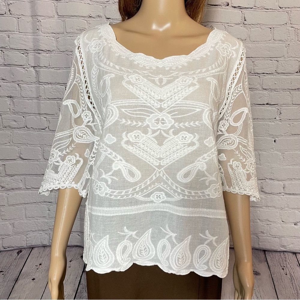 Other NWT New Amber Skies White Embroidered Boho Top Size XL Size XL / US 12-14 / IT 48-50 - 9 Thumbnail