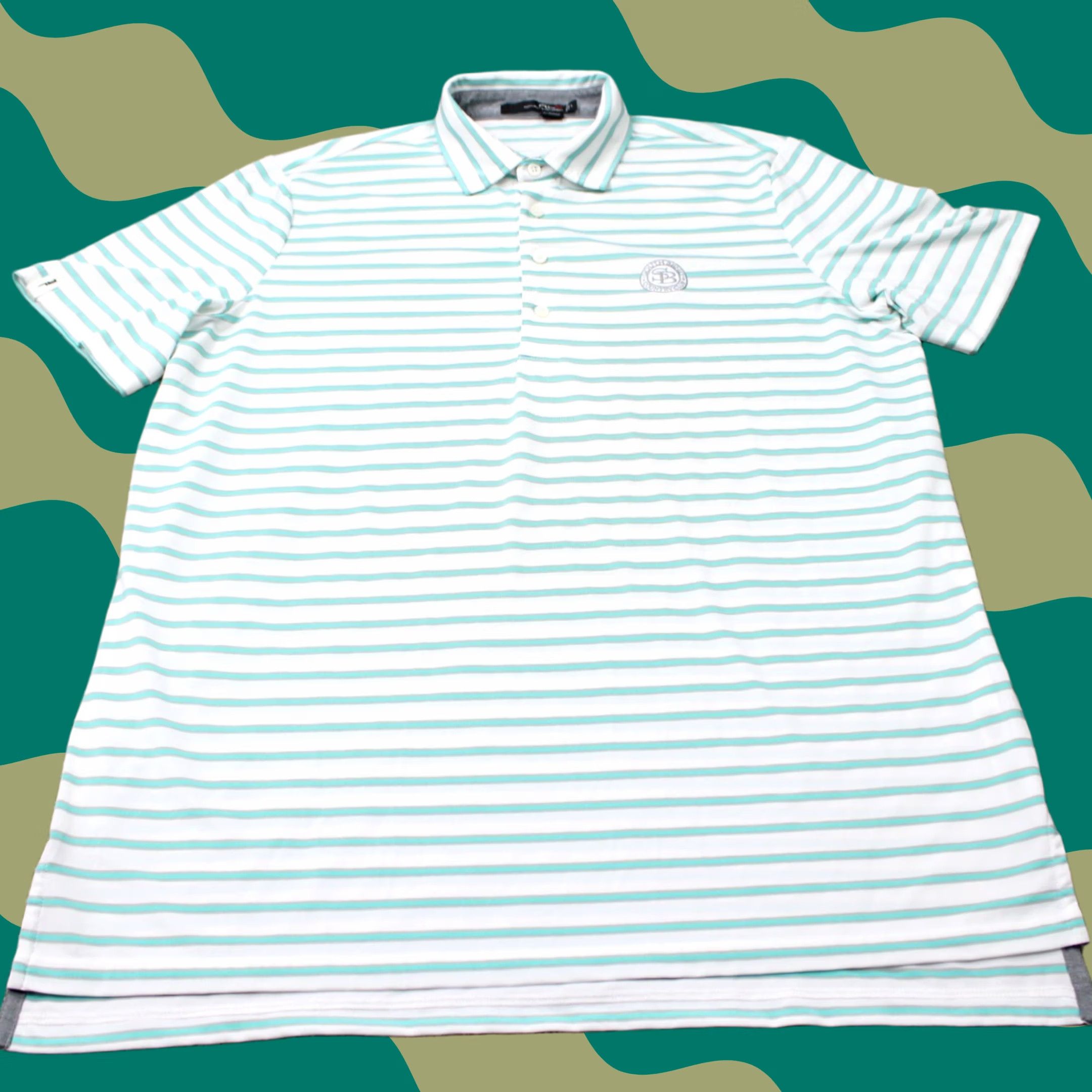 RLX Ralph Lauren RLX Ralph Lauren Polo Shirt Mens Large Green Striped Short Sleeve Polo Golf Polyester Blend Stretch Pullover Shirt Size US L / EU 52-54 / 3 - 1 Thumbnail