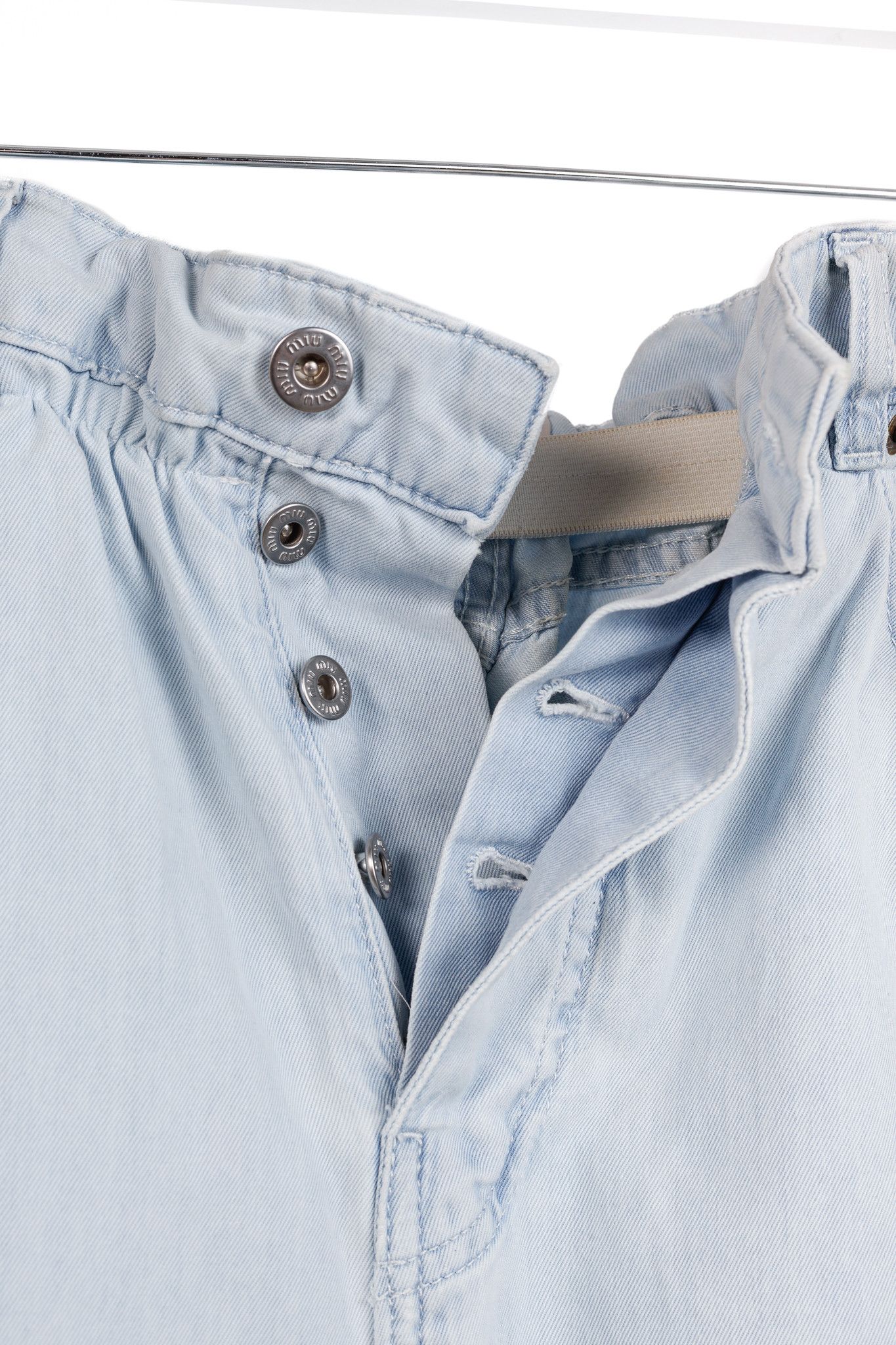 Miu Miu Miu Miu Light-Wash Twill Ruffled Wide-Leg Jeans Size 26" / US 2 / IT 38 - 9 Thumbnail