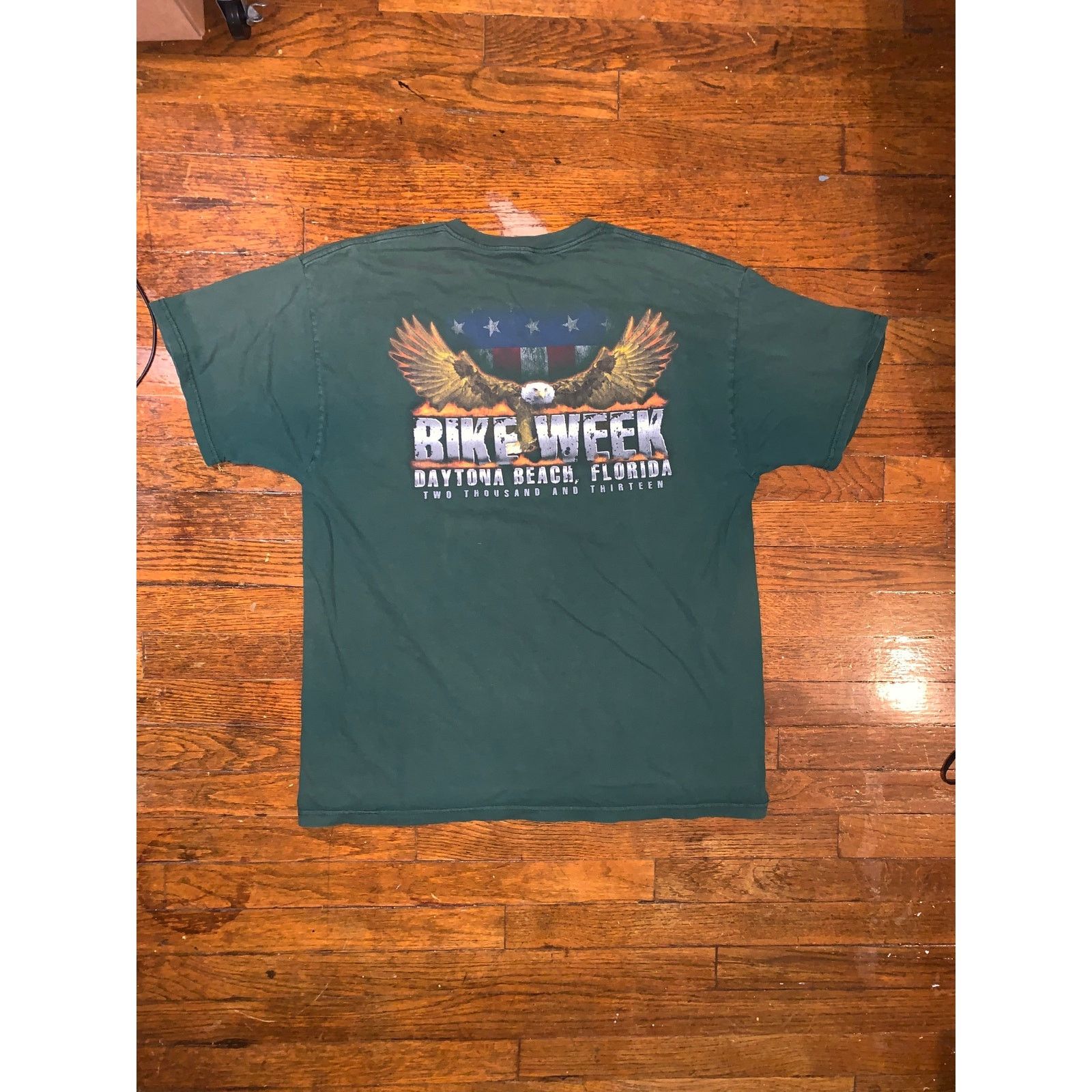 Jerzees Daytona Beach Bike Week Eagle T Shirt XL Green Sun Faded Size US XL / EU 56 / 4 - 6 Thumbnail