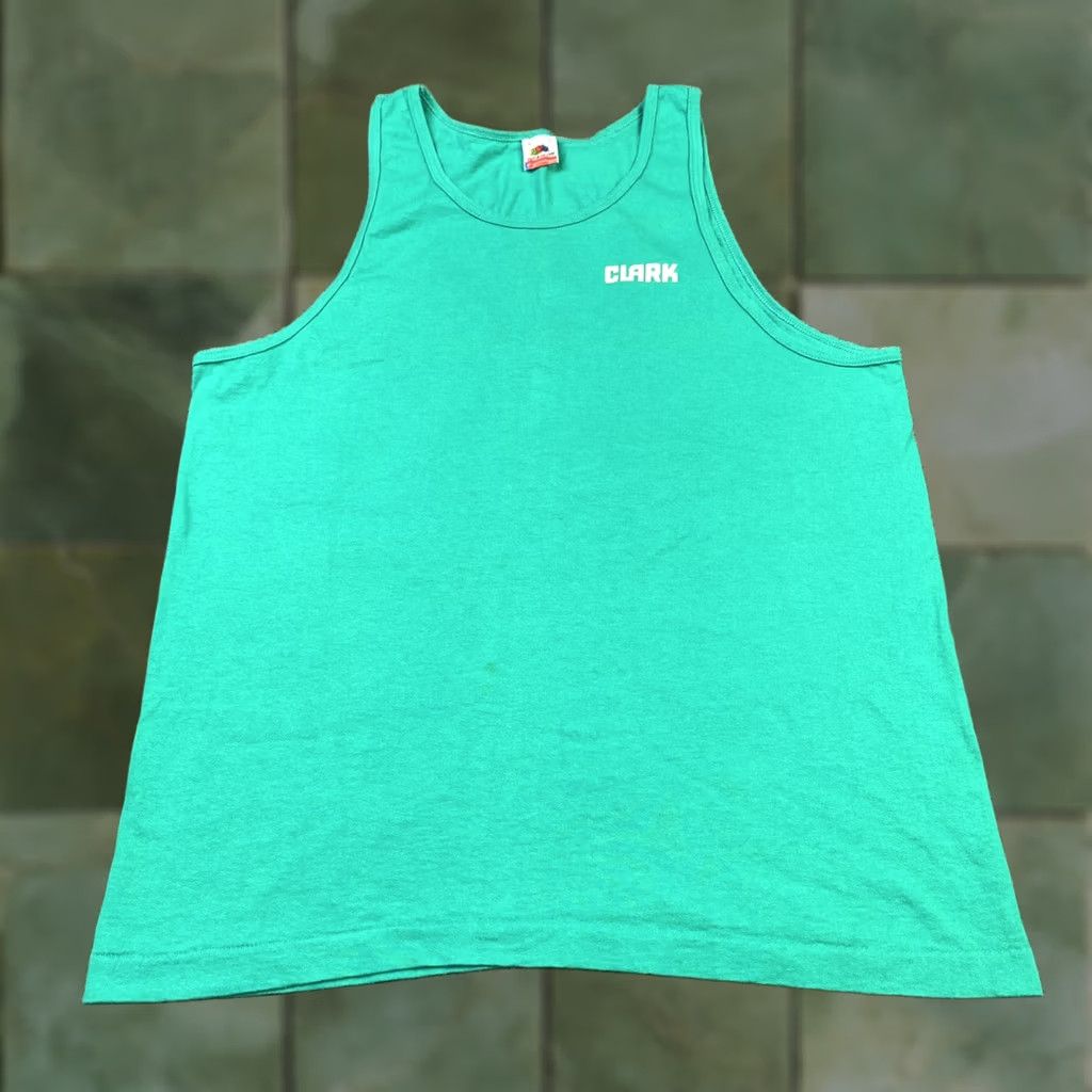 Fruit Of The Loom VINTAGE 90s Adult XL Green Tank Top Sleeveless Shirt Clark Team Fruit of the Loom Shirt Mens Tank Top Graphic Double Sided 90s Theme Size US XL / EU 56 / 4 - 1 Thumbnail