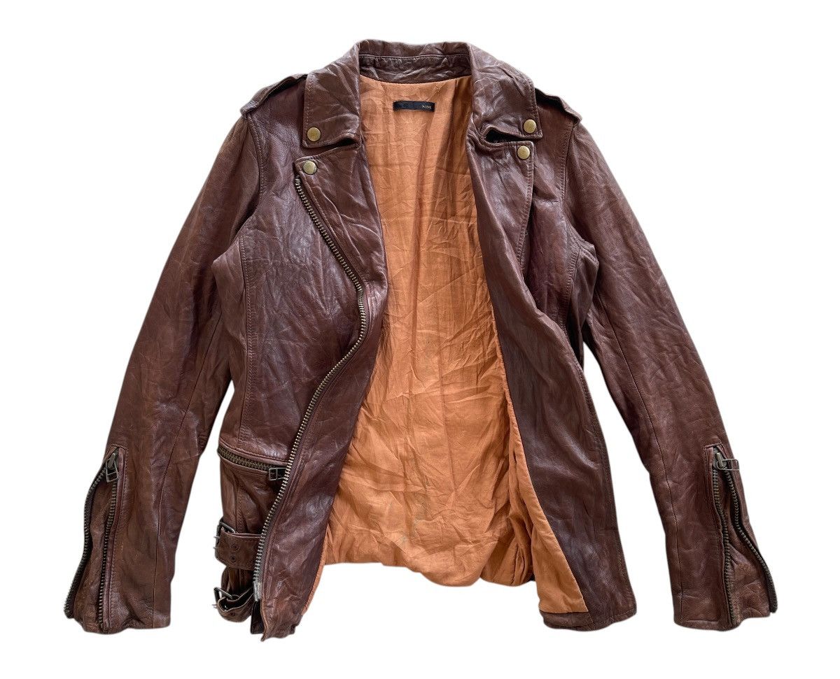 Japanese Brand NINE Sheepskin Wrinkle Rider Leather Jacket Size XS / US 0-2 / IT 36-38 - 4 Thumbnail