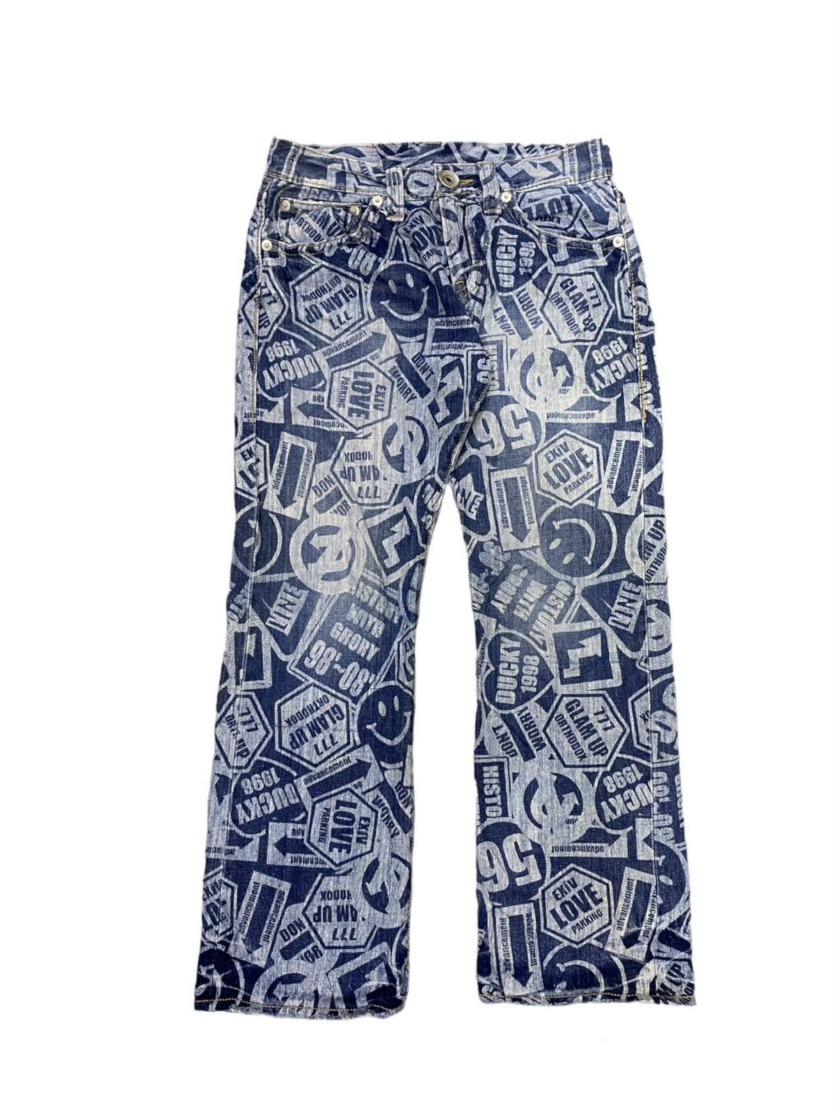 Hysteric Glamour Vintage Co&Lu All Over Acid Wash Printed Effect Smiley Jeans Size US 31 - 1 Thumbnail