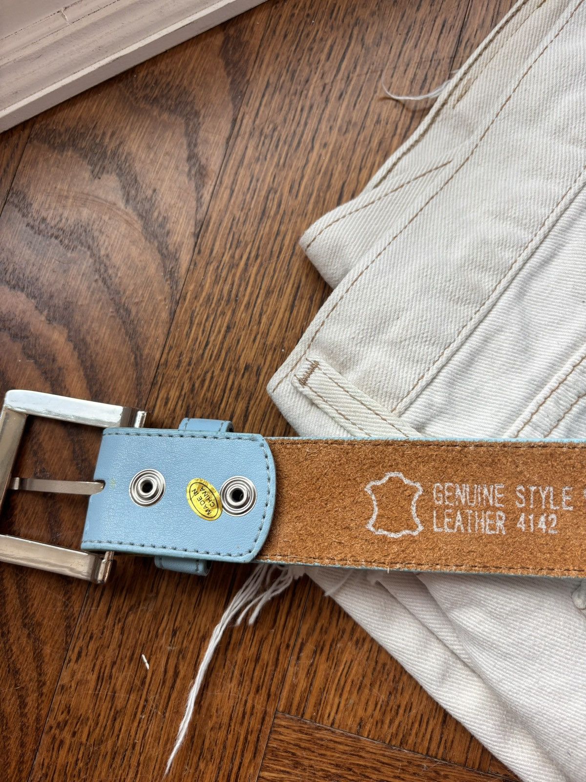 Genuine Leather × Vintage 2000s Vintage Star Studded Belt Y2K Blue Leather Metal Punk Size ONE SIZE - 7 Thumbnail