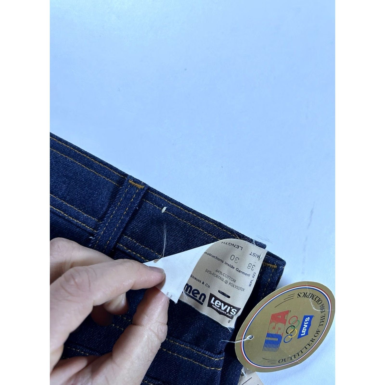 Levi's VINTAGE Levis Orange Tab 1984 Olympics Jeans 38x30 Brand New Dead Stock With Tag Men Denim Blue 80s USA Jeans OLympics Leather? Size US 38 / EU 54 - 3 Thumbnail
