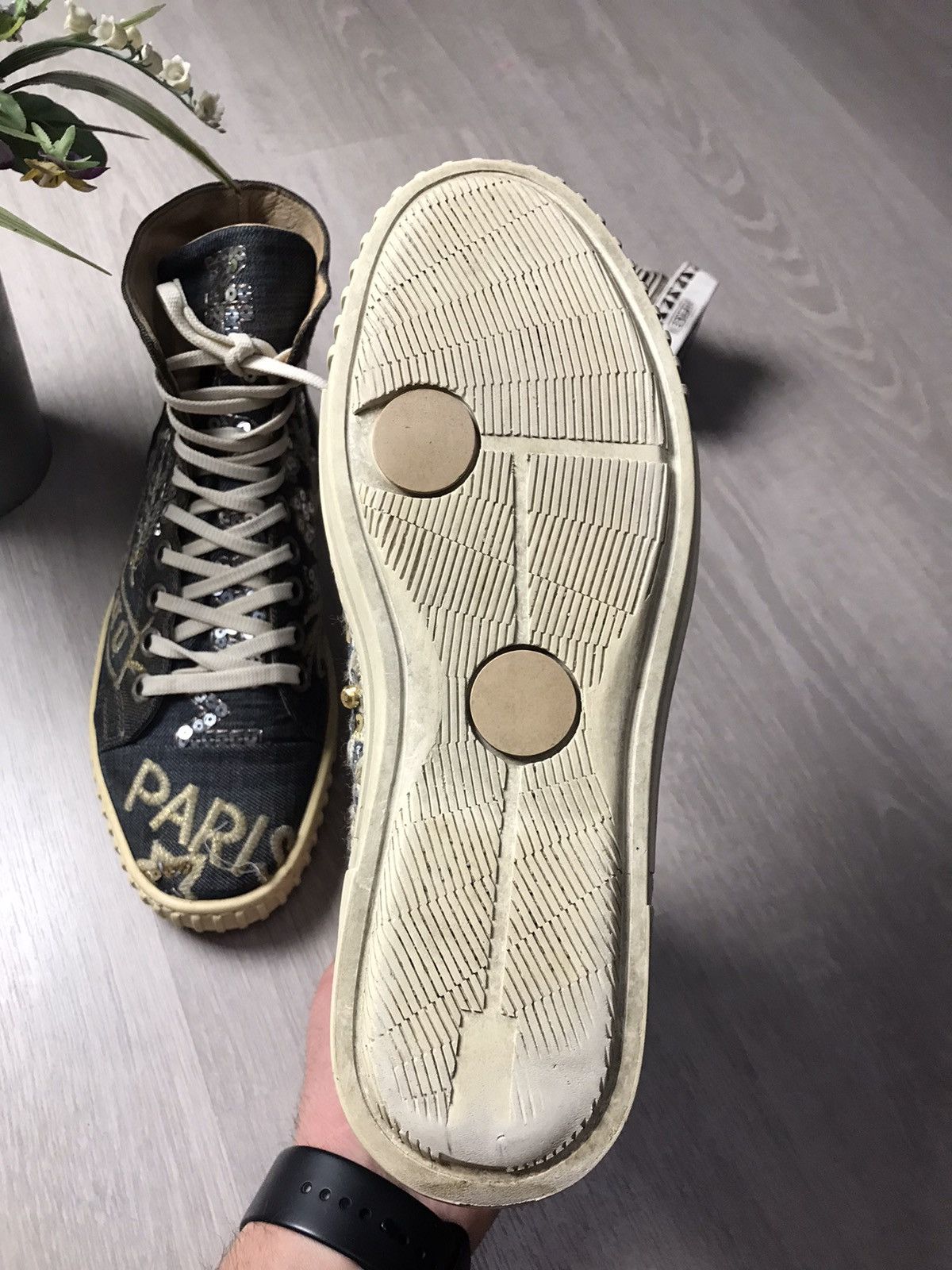 John Galliano Galliano High top denim rhinestones sneakers Size US 6 / EU 39 - 8 Thumbnail