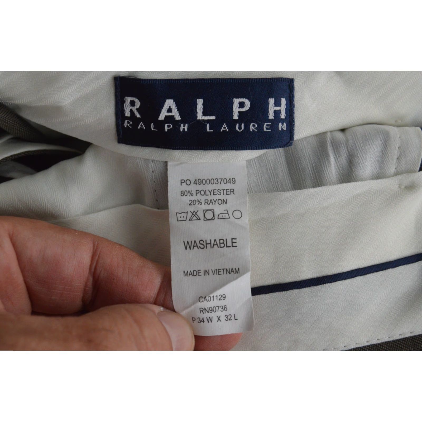 Ralph Lauren Ralph Lauren Men's Dress Pants Gray 34/32 Windowpane Polyester Blend Pleated Regular Straight Rise Mid-Season Logo Preppy Mens Trousers Size US 34 / EU 50 - 6 Thumbnail