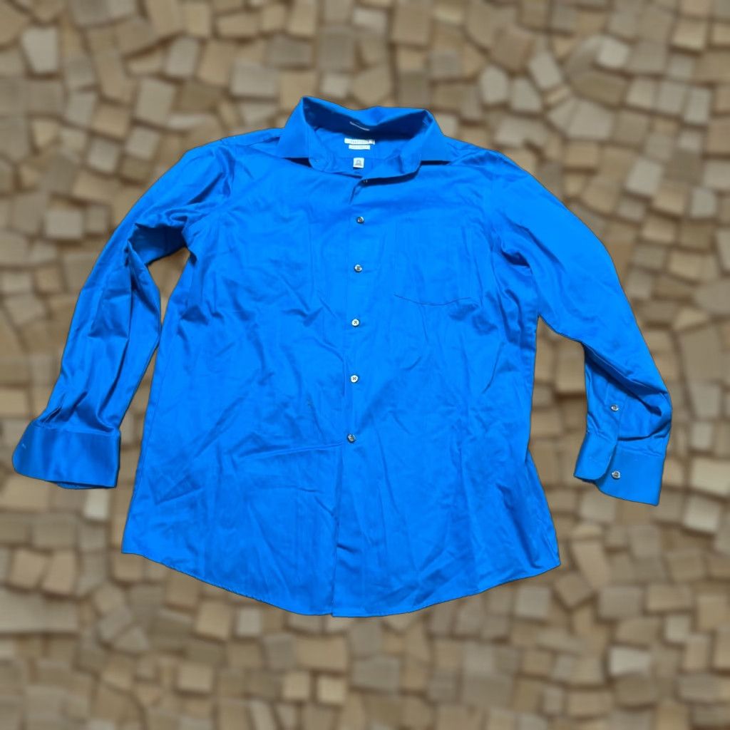 Van Heusen Van Heusen Shirt Men's 15.5 32/33 Blue Long Sleeve Button Up Regular Lux Sateen Size US L / EU 52-54 / 3 - 1 Thumbnail