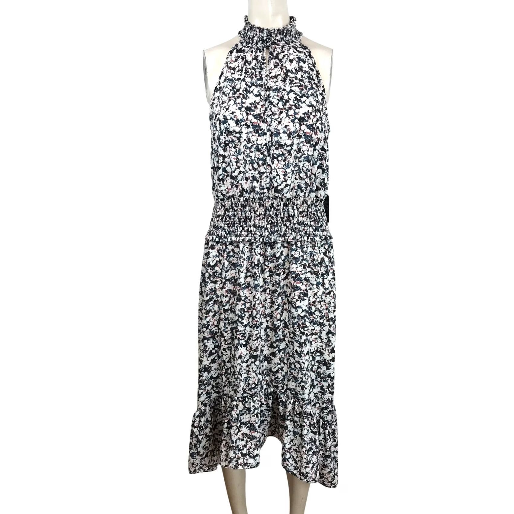 Express Express Halter Midi Dress Women's Abstract Floral Smocked Hi-Low Multicolor Black White M Size M / US 6-8 / IT 42-44 - 2 Thumbnail