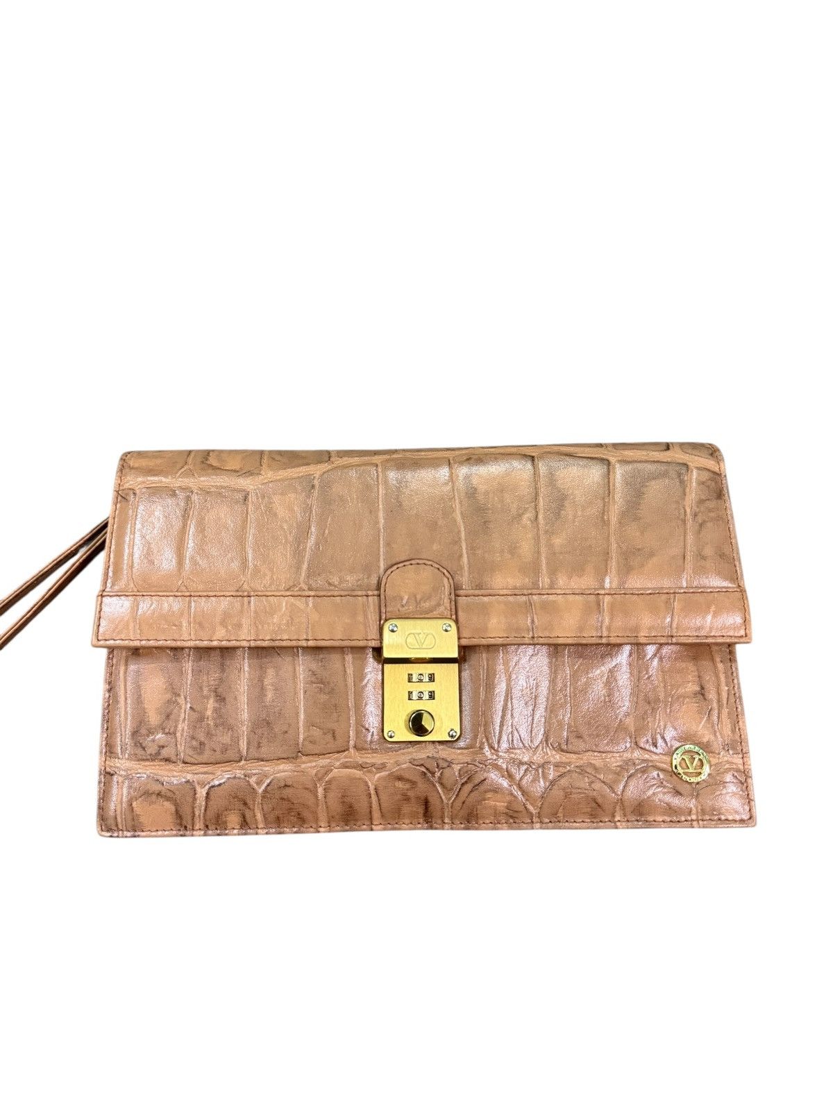 Valentino RARE VALENTINO GARAVANI EMBOSSED CROC LEATHER CLUTCH BAG Size ONE SIZE - 2 Thumbnail