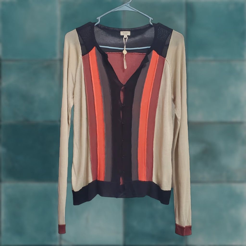 Hoss Intropia VINTAGE Hoss Intropia Cardigan M Striped Viscose V Neck Button Sweater Size M / US 6-8 / IT 42-44 - 1 Thumbnail