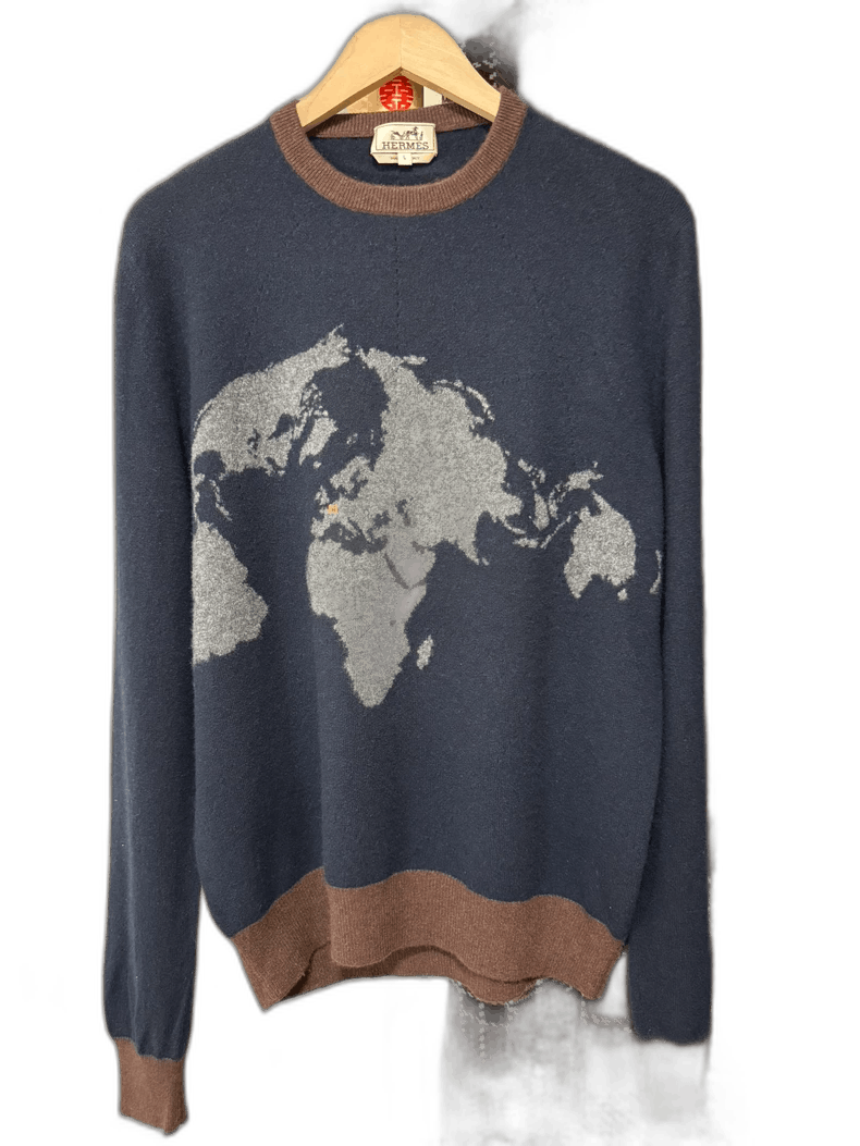 Hermes Hermes Cashmere Sweater with World Map Design Size US L / EU 52-54 / 3 - 1 Thumbnail