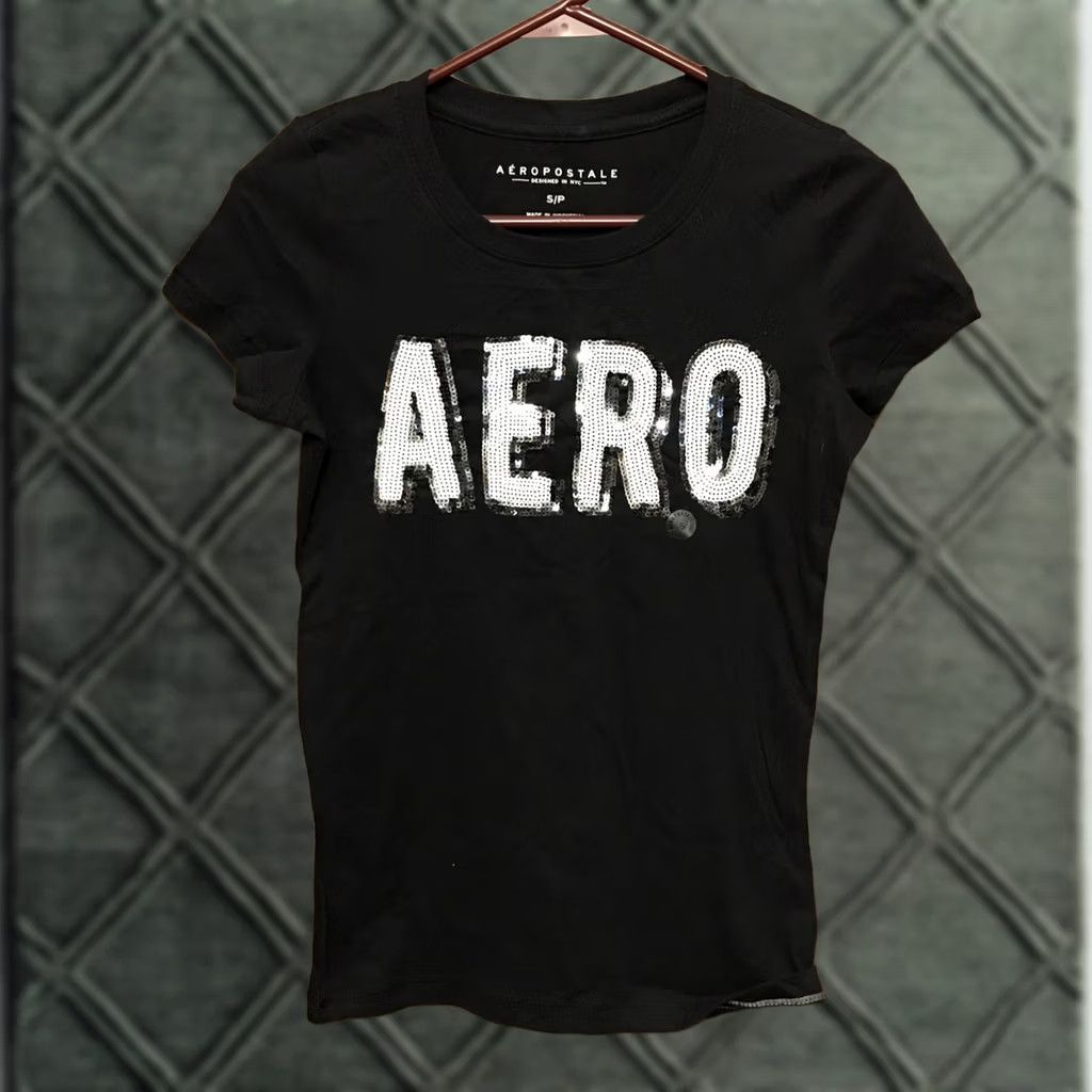 Aeropostale Aeropostale Shirt Womens S Black NEW Jrs Graphic NWT sequin spell out top Size S / US 4 / IT 40 - 1 Thumbnail