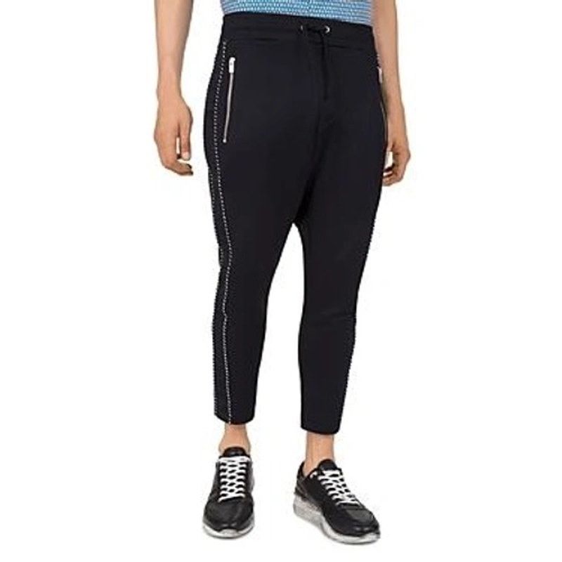 image of The Kooples Grosgrain Tapered Crop Black Jogger Sweatpants, Men's (Size 26)