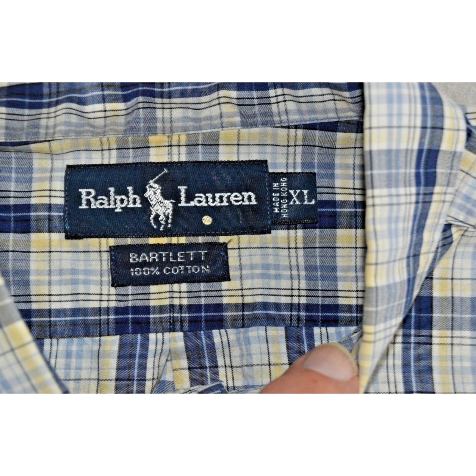 Ralph Lauren VINTAGE Ralph Lauren Polo Bartlett Shirt XL Blue Plaid 100% Cotton Short Sleeve Button-Up Embroidered Pony Mens Size US XL / EU 56 / 4 - 4 Thumbnail