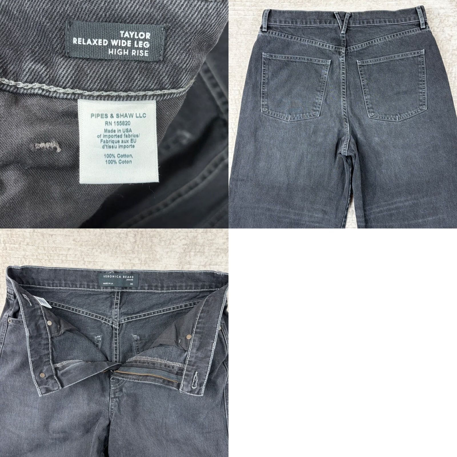 Veronica Beard VERONICA BEARD Jeans Womens 30 Black Taylor Relaxed Wide Leg High Rise Washed Size Size 30" / US 8 / IT 44 - 8 Thumbnail