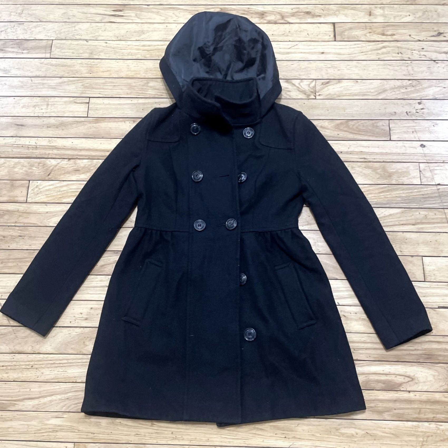 H&M H&M Pea Coat Hoodie Women Junior 4 Lined Black Double Breasted Pockets Button Up Shirt Coat Mens Womens Girls Boys Size S / US 4 / IT 40 - 3 Thumbnail